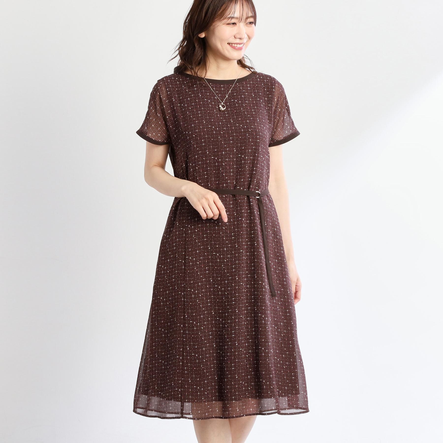 Reflect「【WEB先行カラーあり／マシンウォッシュ可／ナローベルト付き】オフボディツイードチェックワンピース」|ワンピース|