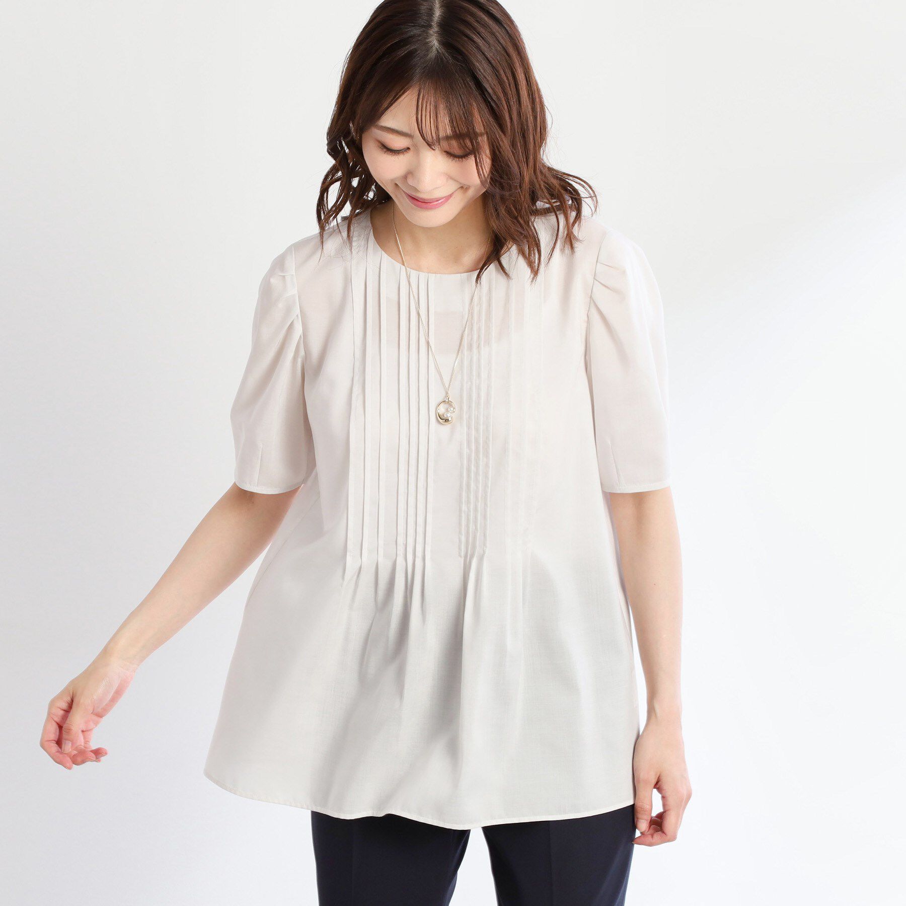 Reflect「【すっきり見え！長め丈】ピンタックデザインチュニックブラウス」|シャツ・ブラウス|