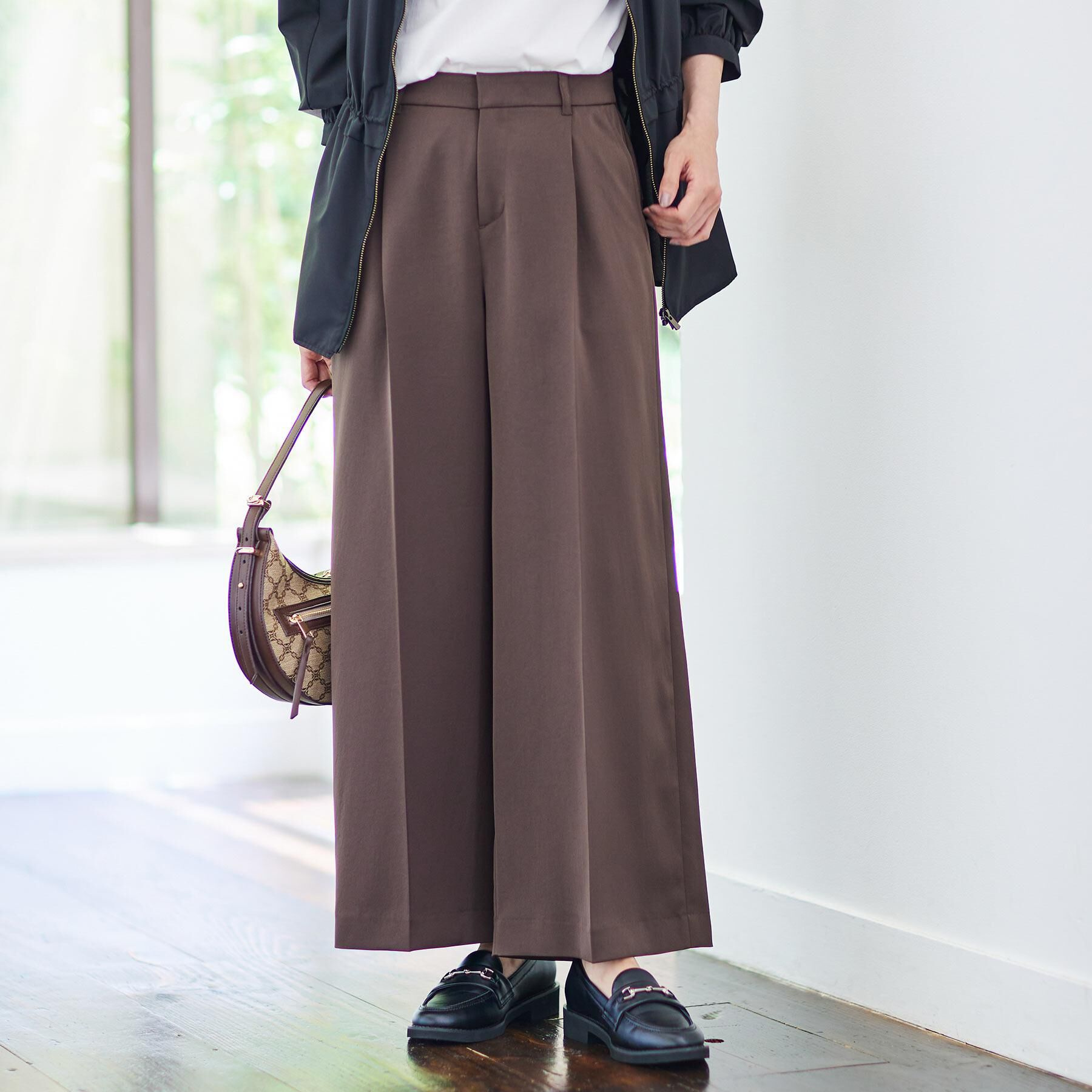 Reflect「【透けない】フルレングスワイドストレートパンツ」|その他|ブラウン(044)