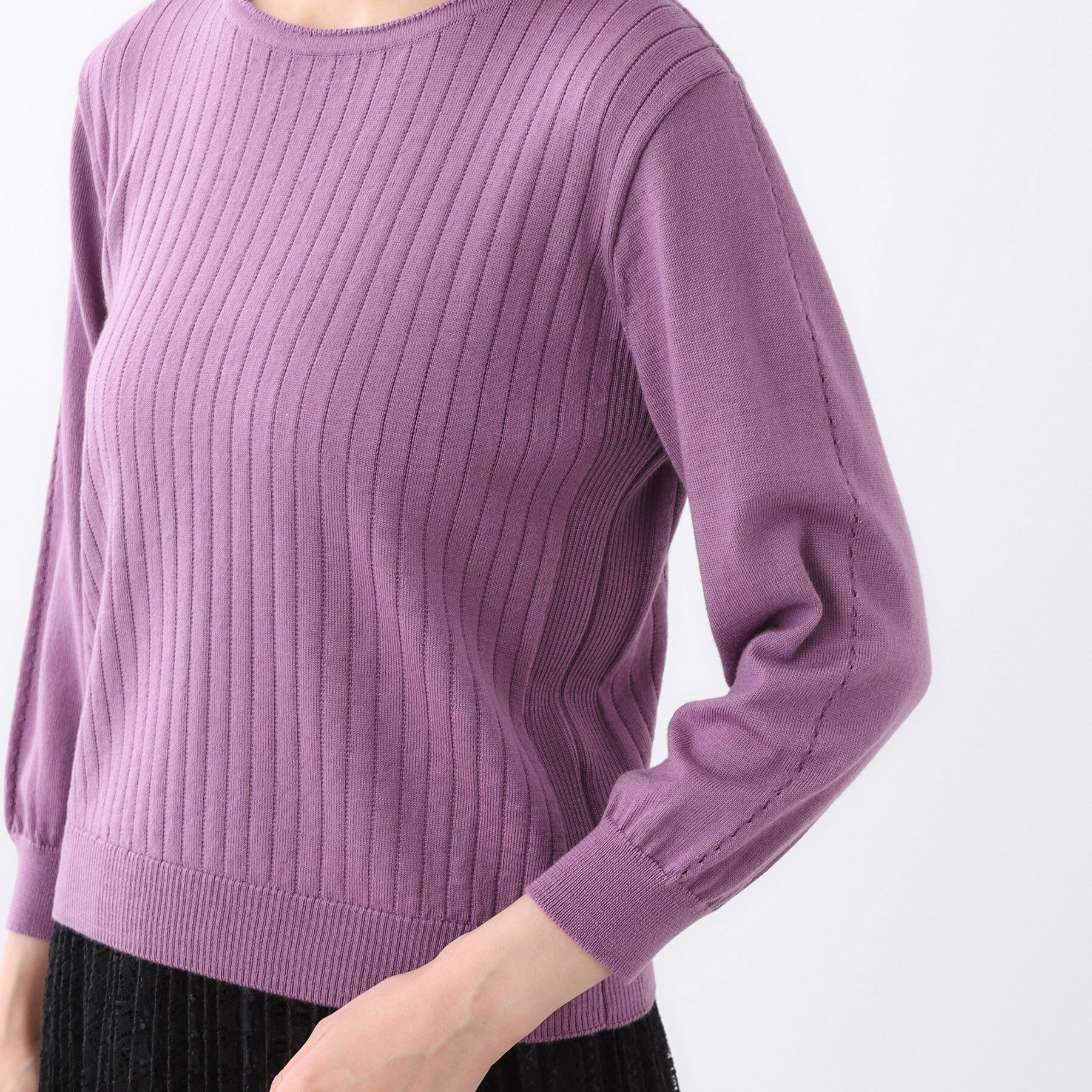 Reflect「【WEB先行カラーあり／インナーにおすすめ◎／アンサンブル可】すっきり見え縦編み柄ニット」|ニット・セーター|