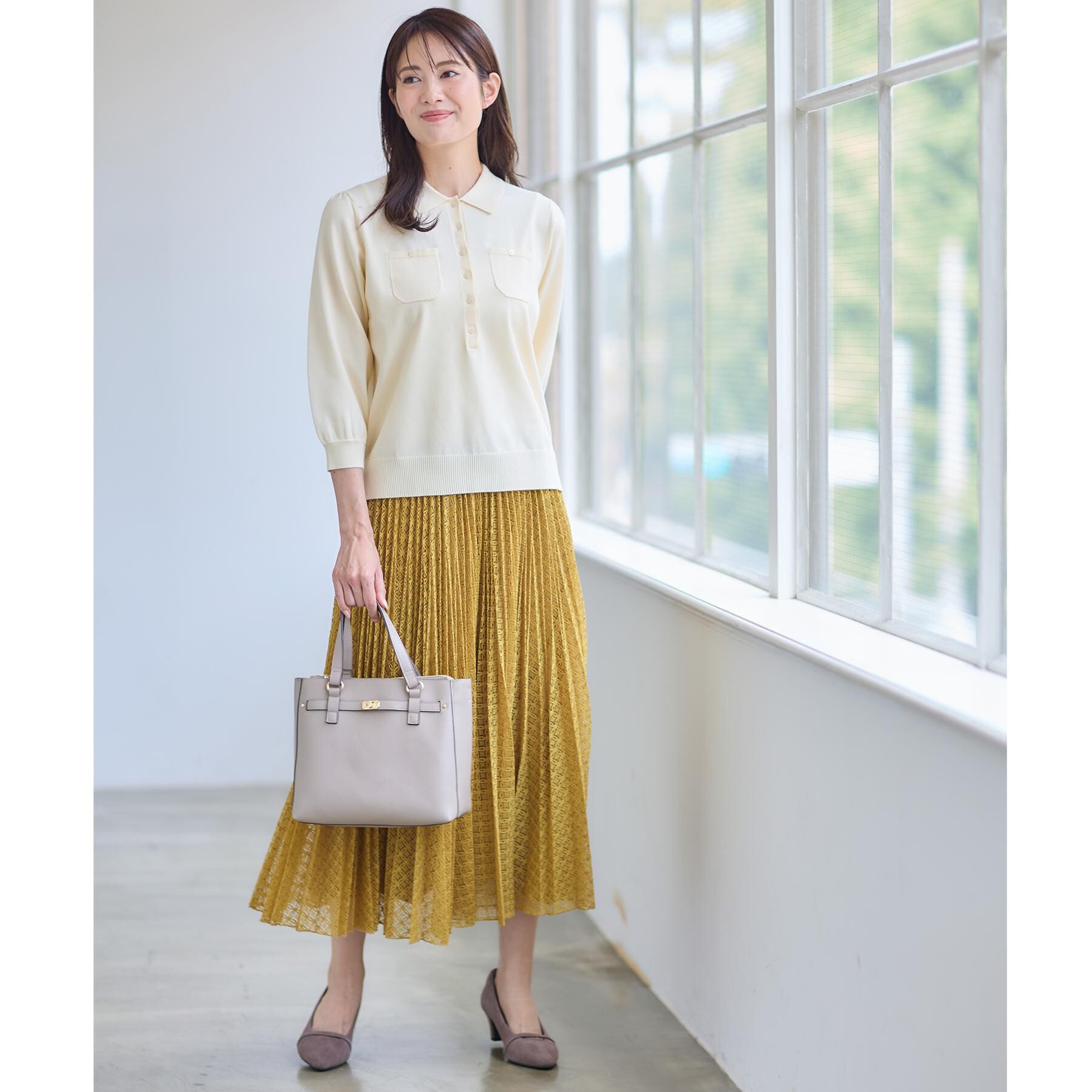 Reflect「【イージーケア】サークルダイヤ柄レースプリーツスカート」|スカート|