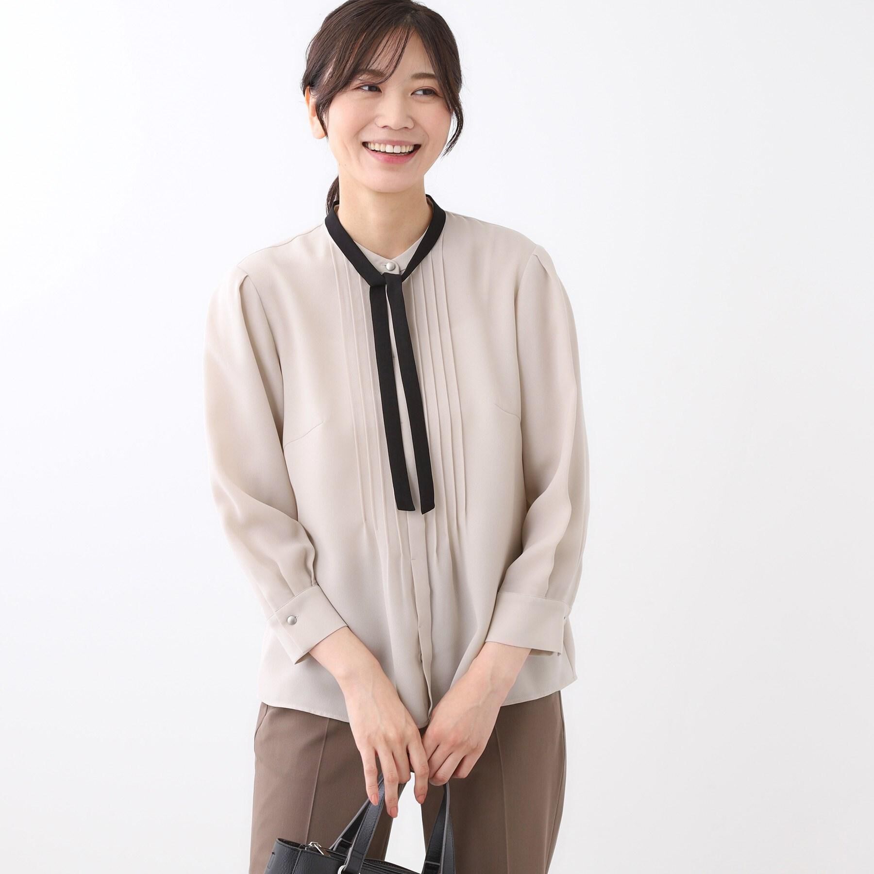 Reflect「【配色ボウタイ付き】八分袖ジョーゼットブラウス」|シャツ・ブラウス|