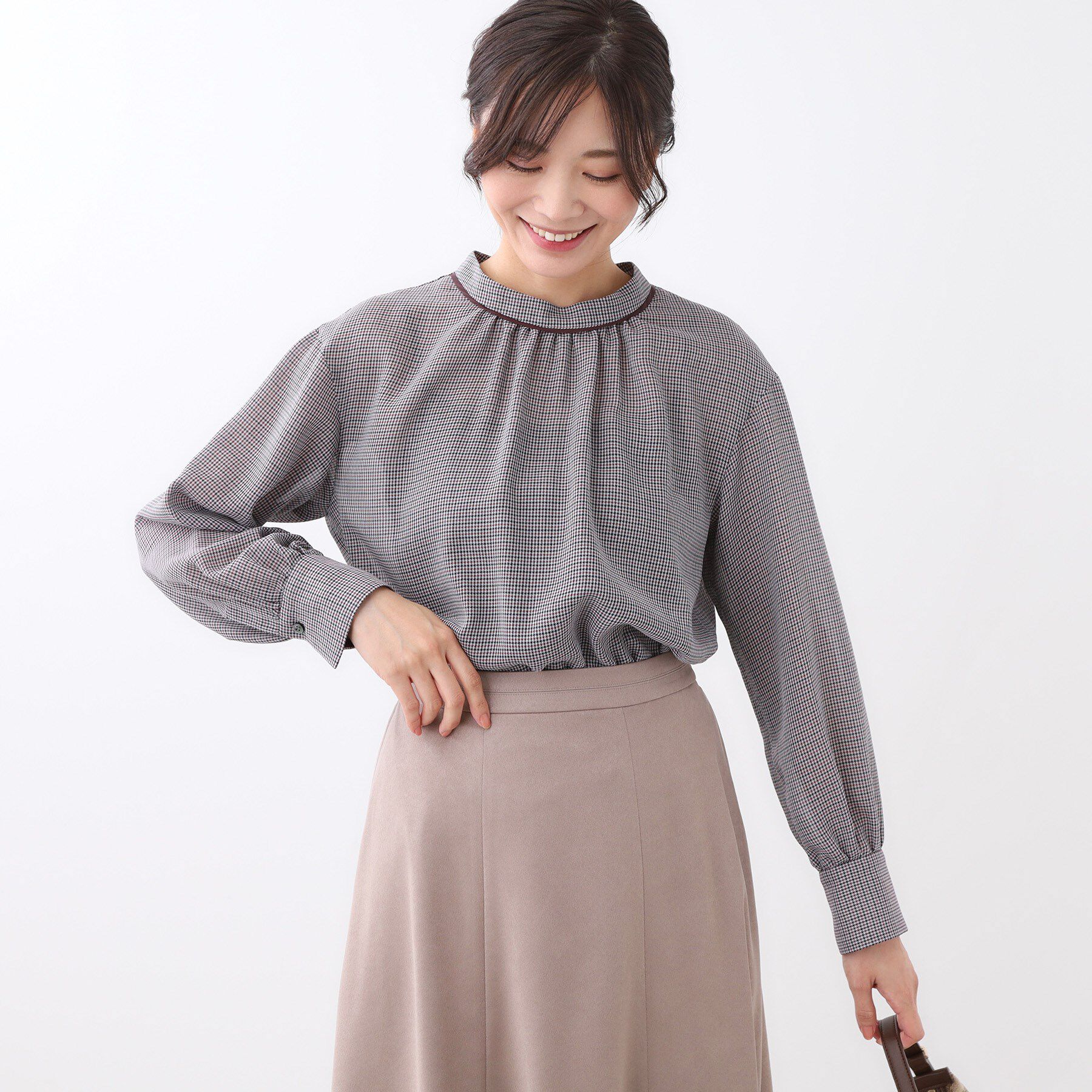 Reflect「【長め丈／ドライタッチ】ガンクラブチェック柄ブラウス」|シャツ・ブラウス|