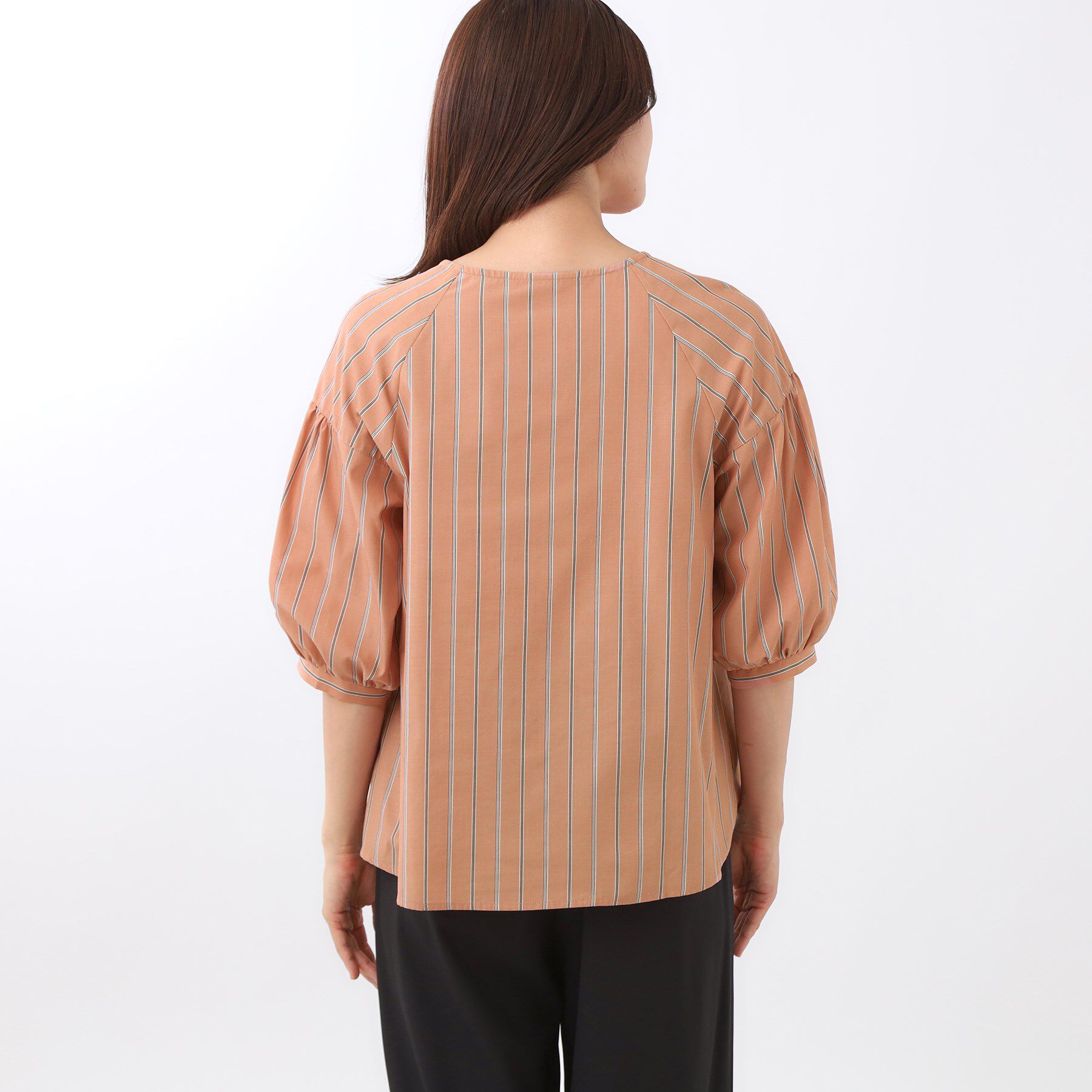 Reflect「【E‐QUALITY／体型カバー／ゆったり着られる◎】ストライプ&times;パフスリーブのブラウス」|シャツ・ブラウス|