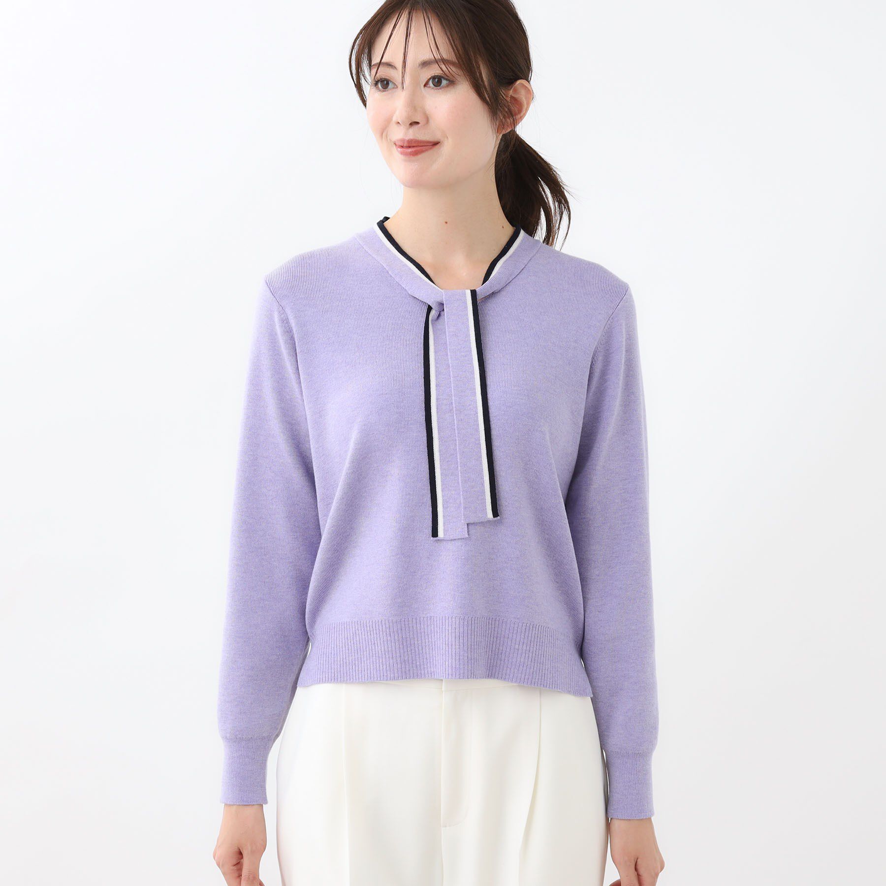 Reflect「【秋映え／なめらかな着心地】バイカラーボウタイ付きニット」|ニット・セーター|