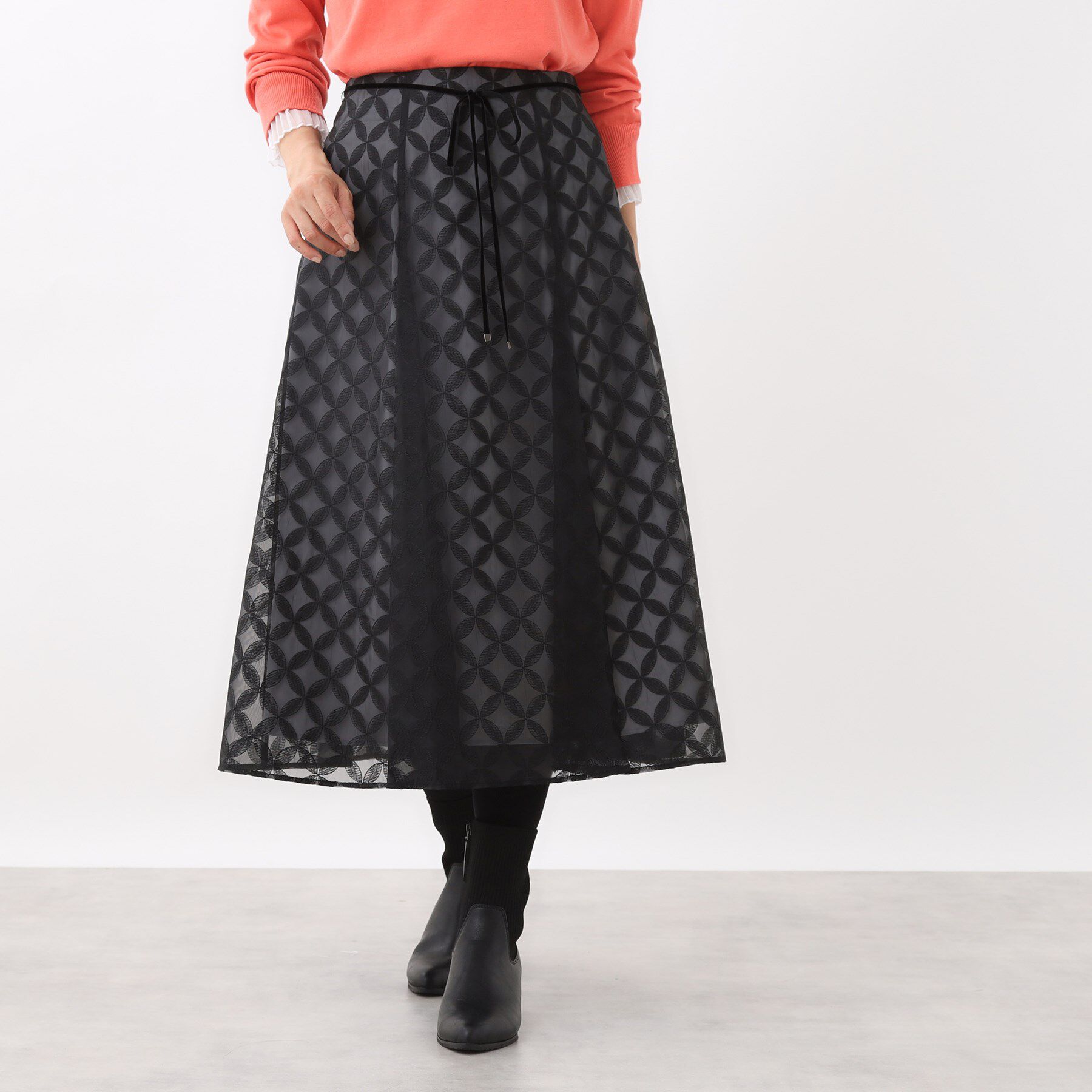 Reflect「【ウエストリボン付き】フラワー柄シアーフレアスカート」|スカート|