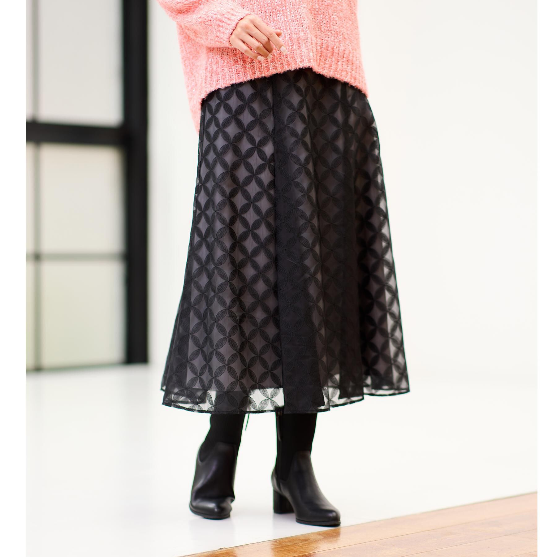 Reflect「【ウエストリボン付き】フラワー柄シアーフレアスカート」|スカート|