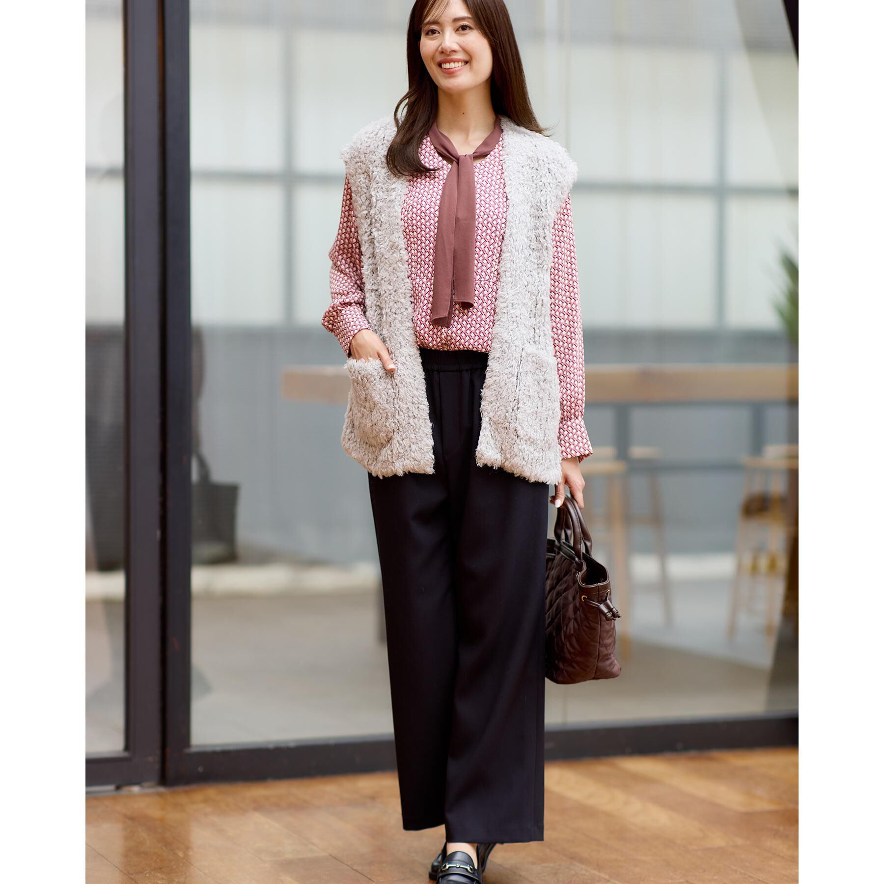 Reflect「【レイヤードに◎】ボウタイプリントブラウス」|シャツ・ブラウス|