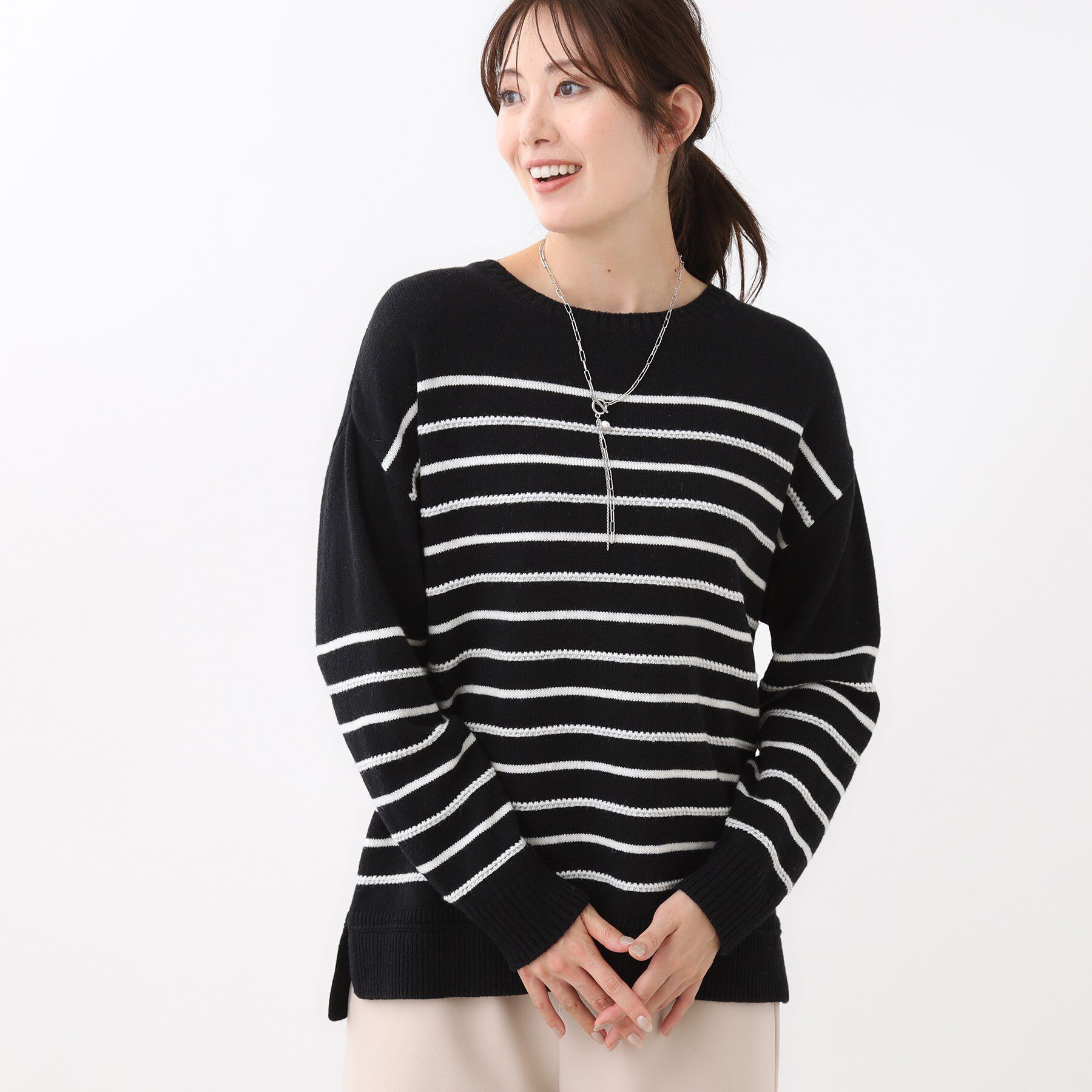 Reflect「【ゆったり着られる◎】ボートネックボーダーニット」|ニット・セーター|