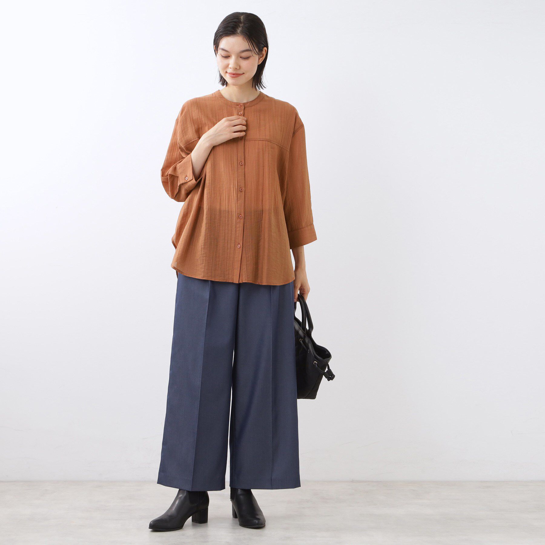 Reflect「【重ね着でも一枚着でも◎】バンドカラーオーバーサイズシャツブラウス」|シャツ・ブラウス|