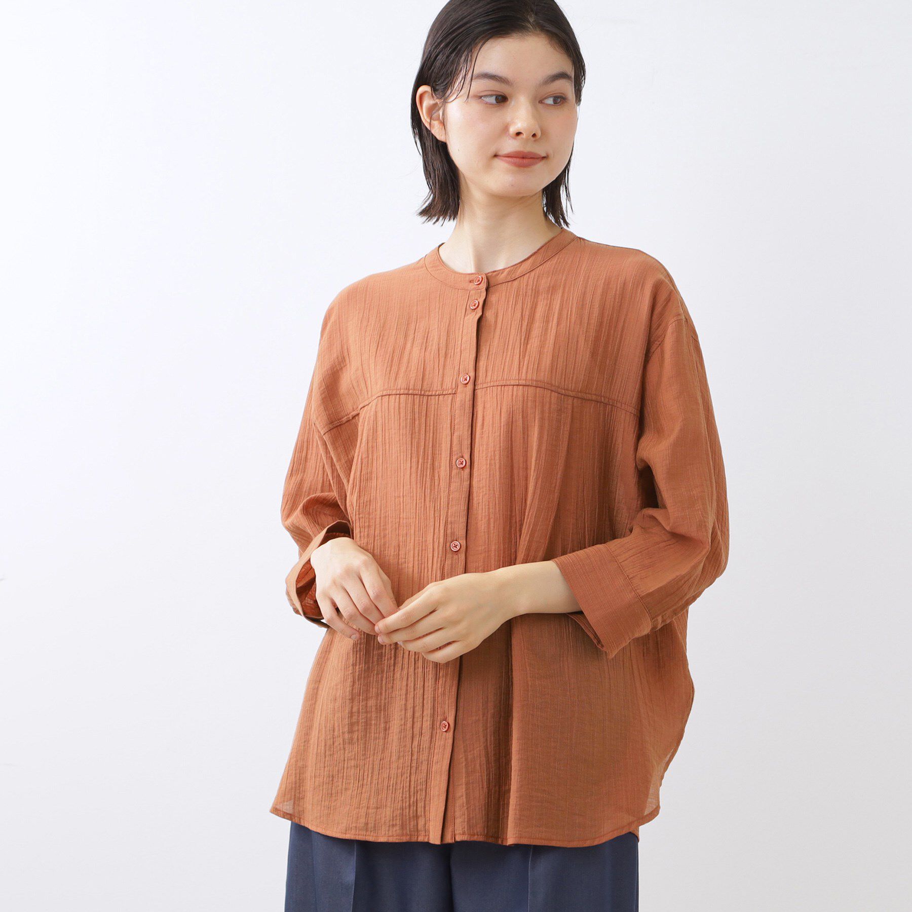 Reflect「【重ね着でも一枚着でも◎】バンドカラーオーバーサイズシャツブラウス」|シャツ・ブラウス|