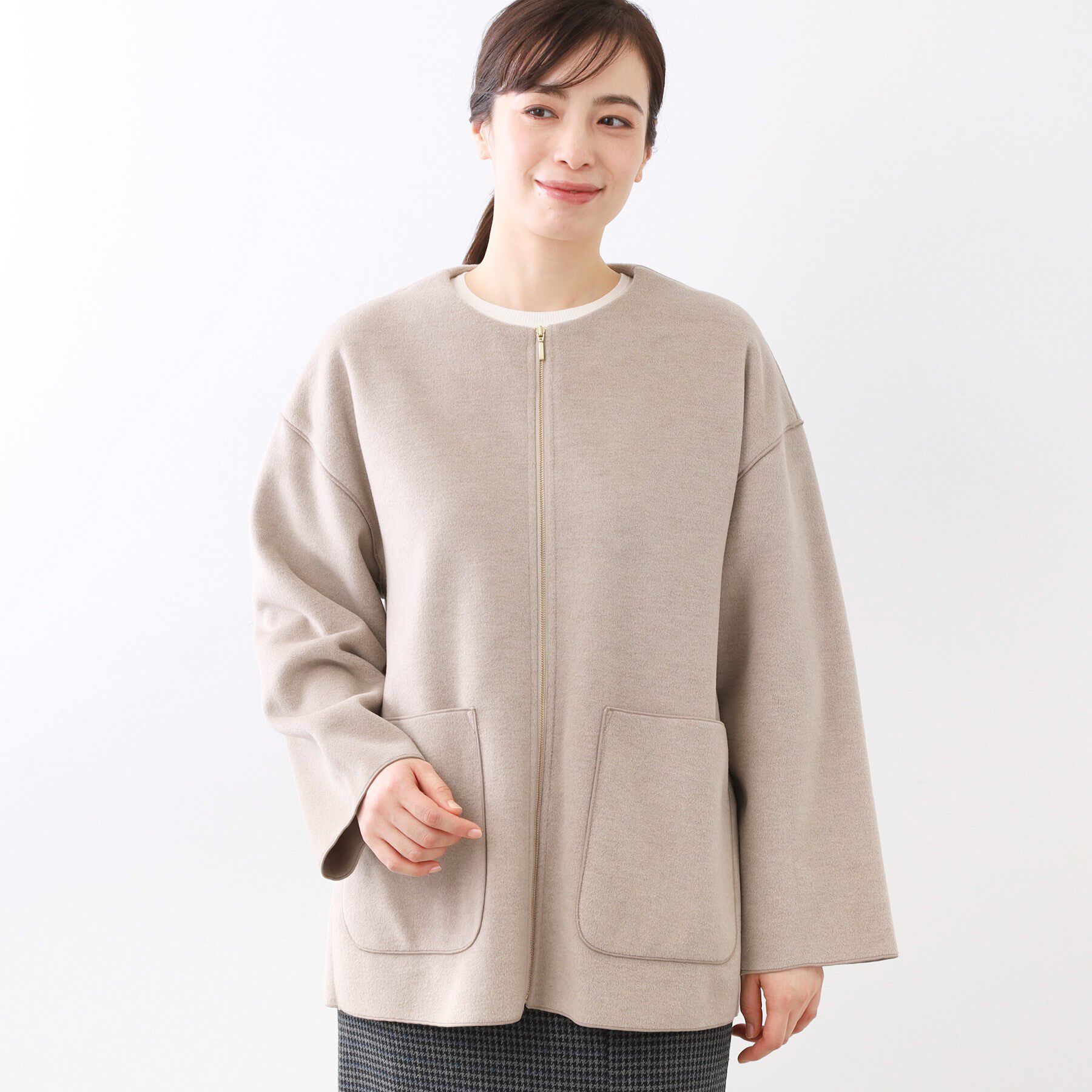 Reflect「【体型カバー／ゆったり着られる◎】リラクシーパイルコート」|ノーカラーコート|