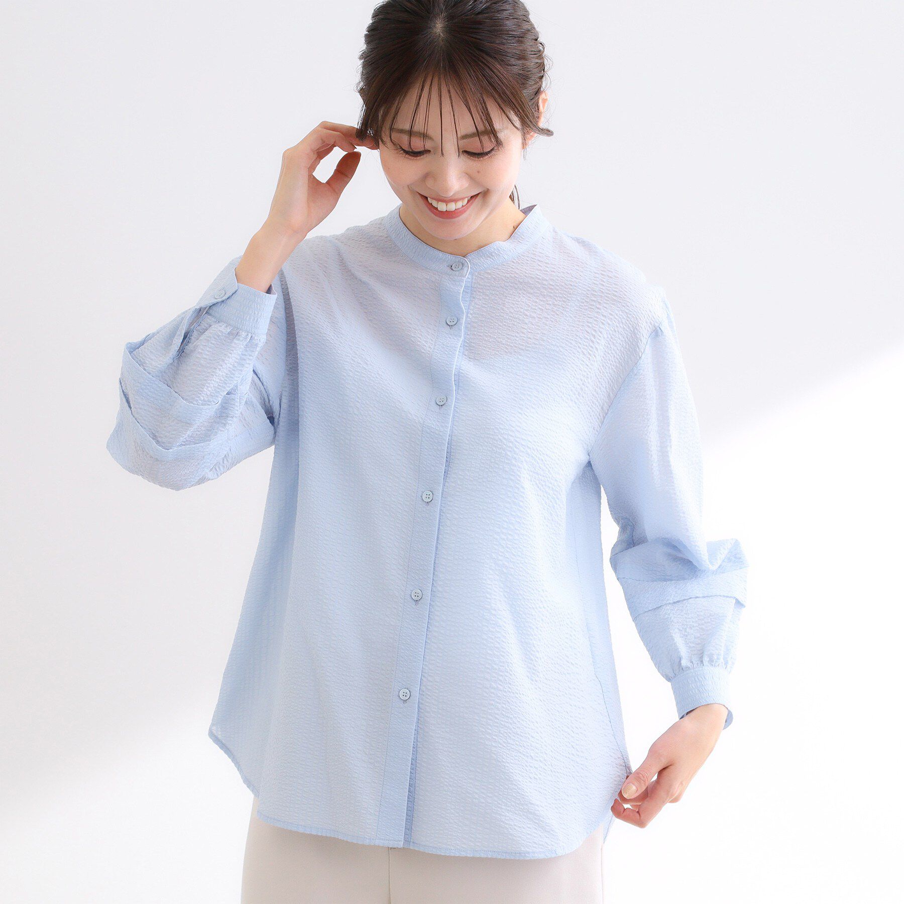 Reflect「【ゆったり着られる◎】バンドカラーシャツブラウス」|シャツ・ブラウス|