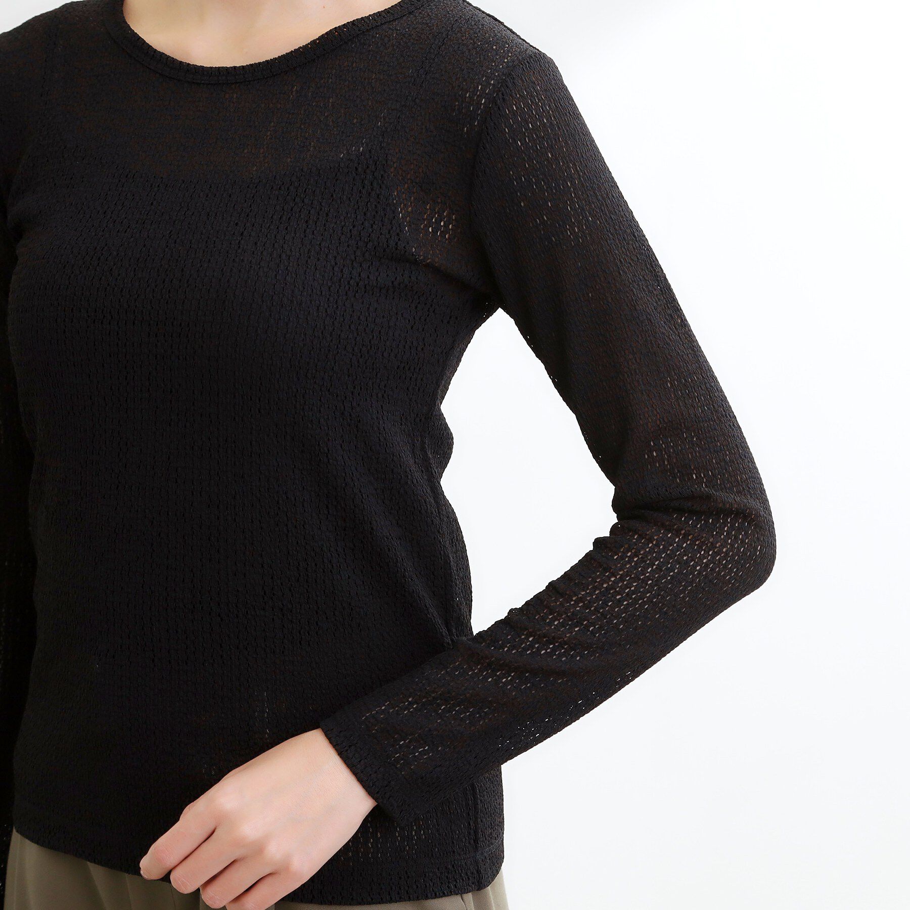 Reflect「【インナーにおすすめ◎】クルーネックレースジャージトップス」|Tシャツ・カットソー|