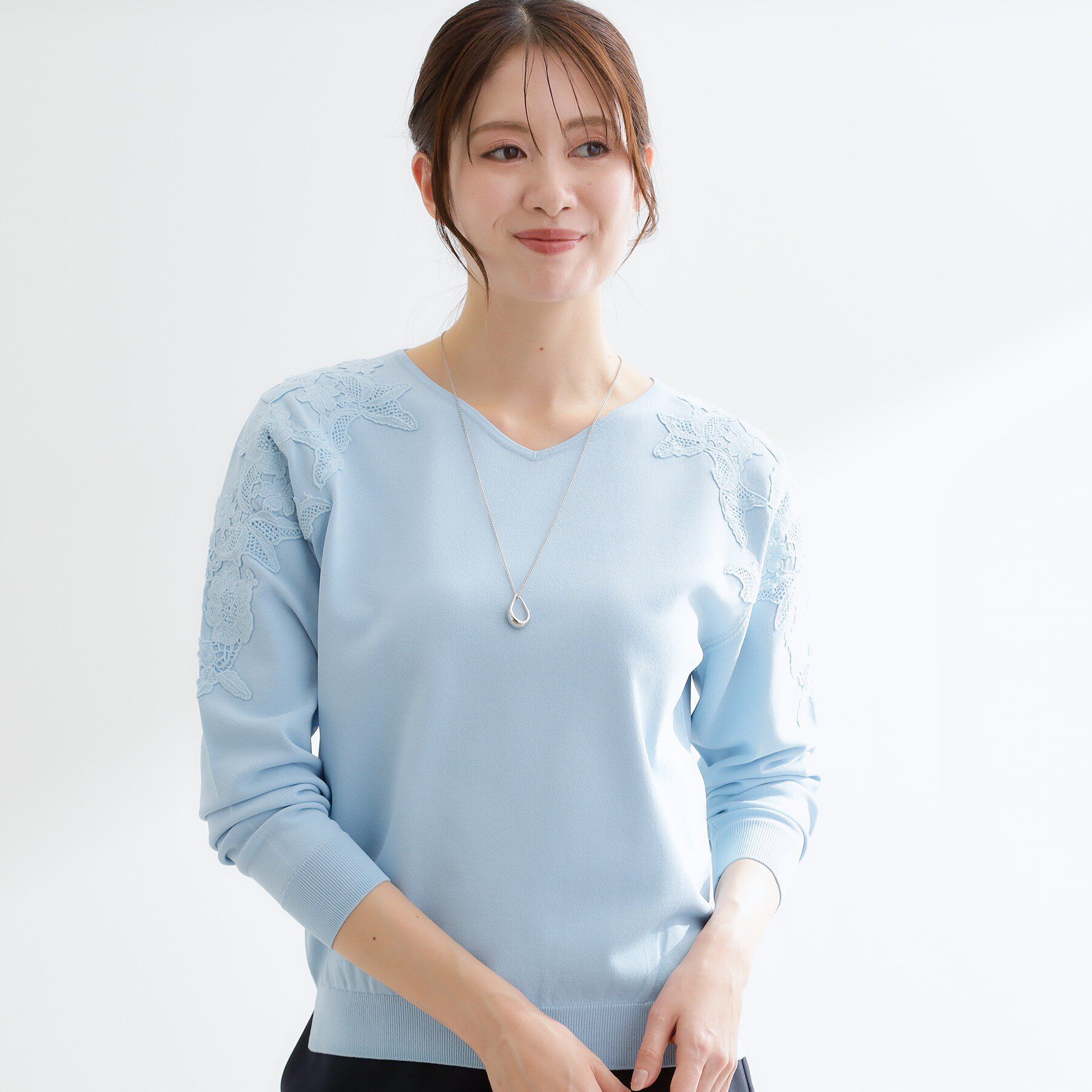 Reflect「レースデザインスリーブニットプルオーバー」|ニット・セーター|
