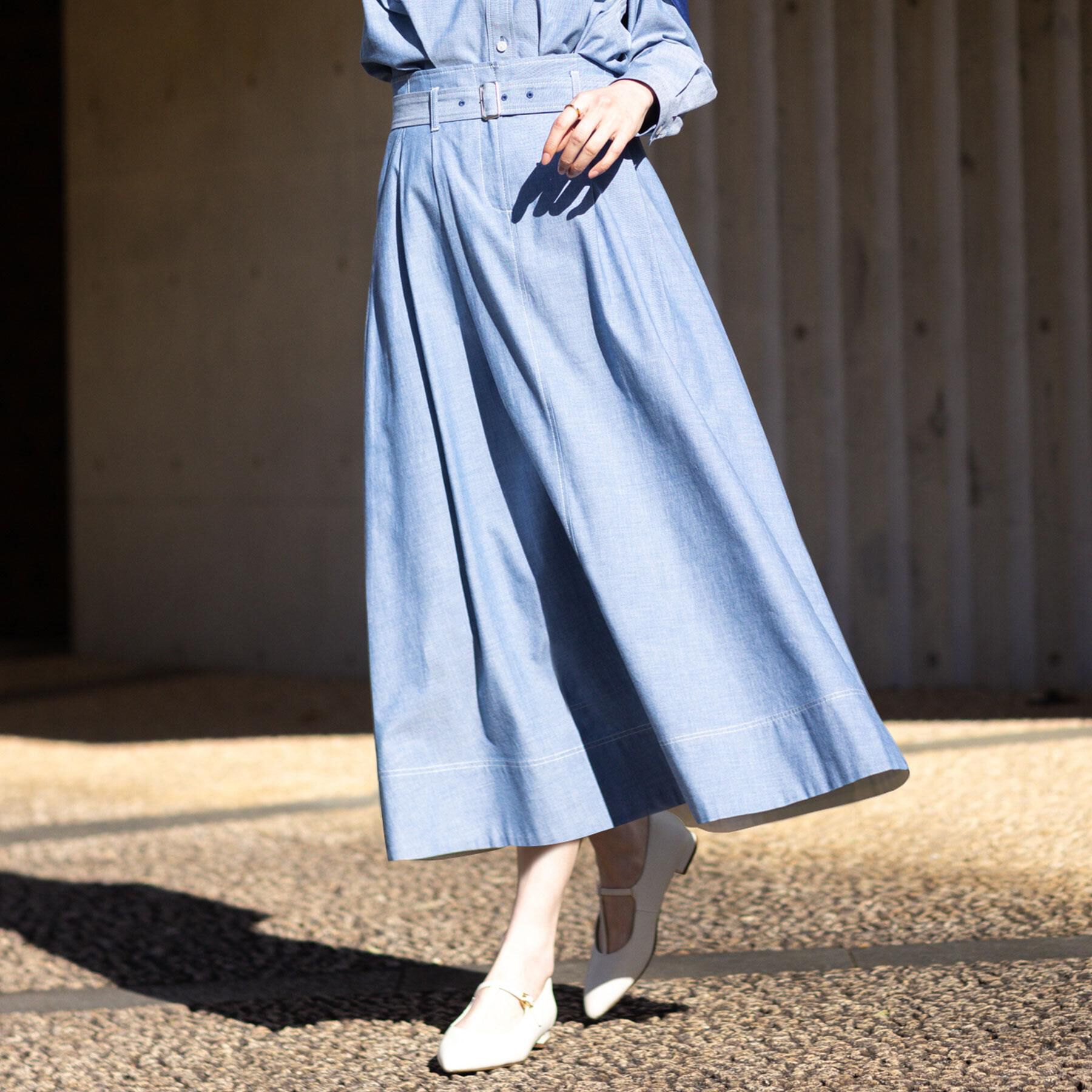 Reflect「ダンガリータックフレアスカート」|スカート|ブルー(093)