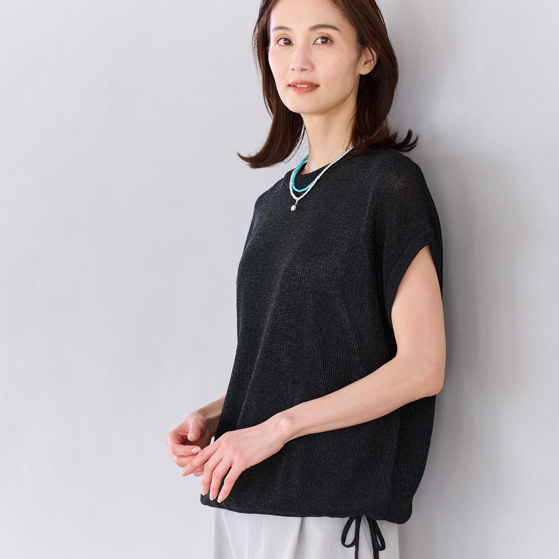 Reflect「【レイヤードにおすすめ◎】畦編みフレンチスリーブトップス」|ニット・セーター|ブラック(019)