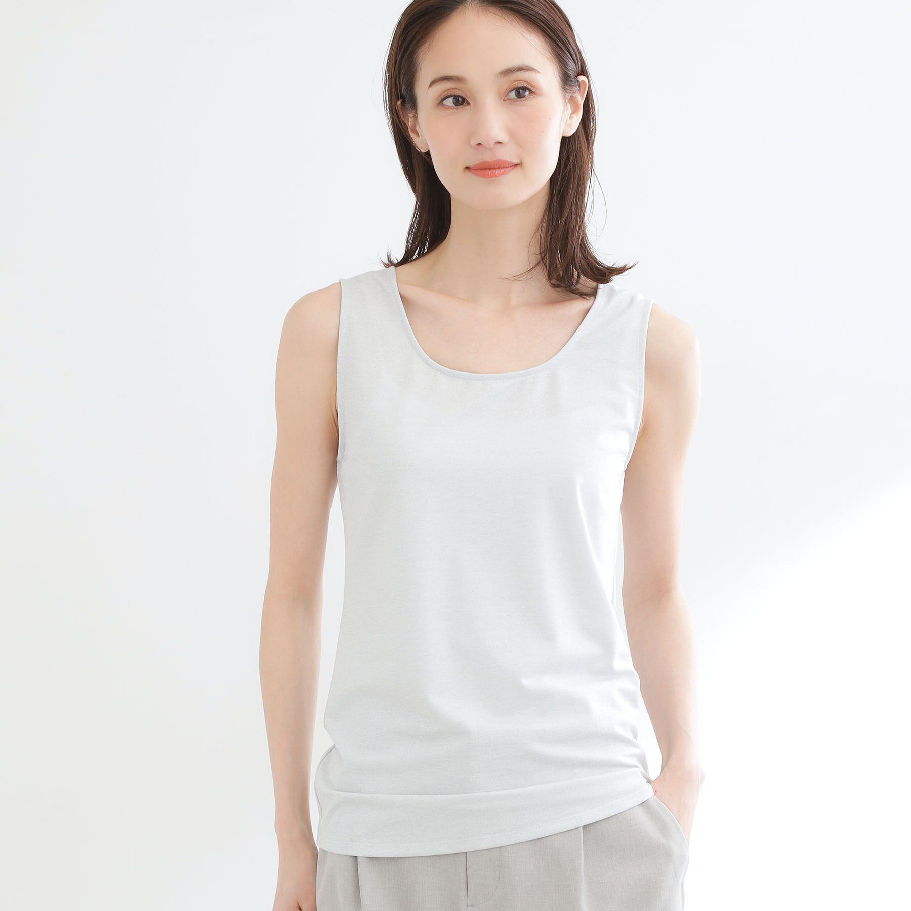 Reflect「【UVカット／接触冷感】ベーシックラメタンクトップ」|キャミソール|ライトグレー(011