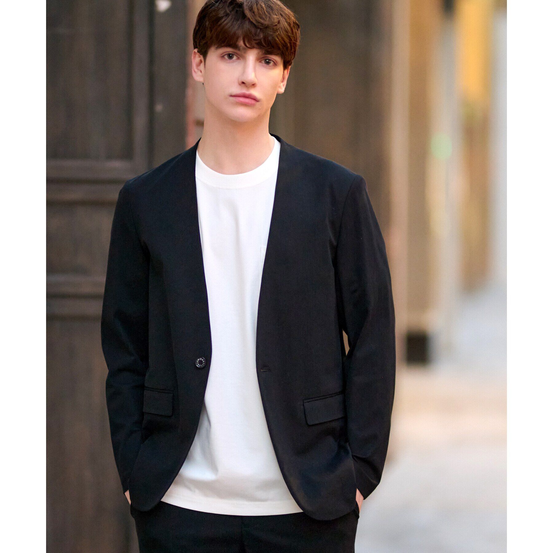 DRESSTERIOR「【セットアップ可】ドライトリコット ノーカラージャケット」|ノーカラージャケット|ブラック(019)