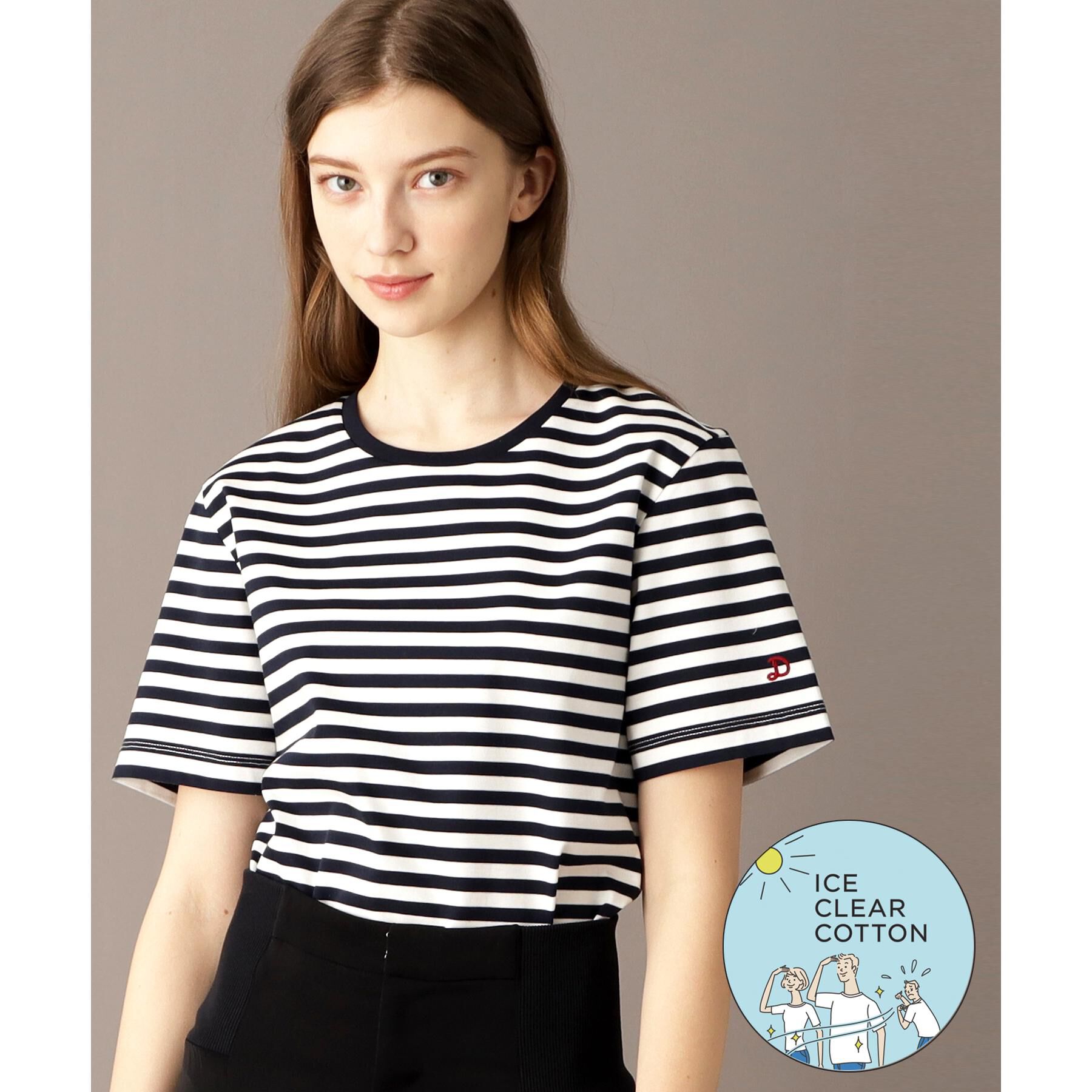 DRESSTERIOR「【接触冷感/抗菌防臭/消臭】アイスクリアコットンボーダーTシャツ」|Tシャツ・カットソー|ネイビー(394)