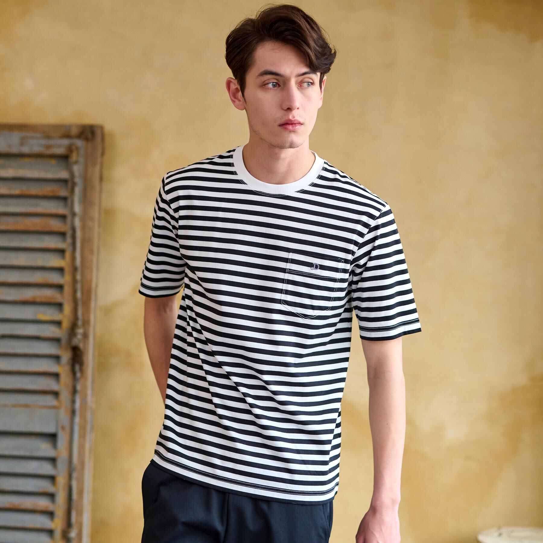 DRESSTERIOR「【接触冷感/抗菌防臭/消臭】ICE CLEAR COTTON ボーダーポケットTシャツ」|Tシャツ・カットソー|