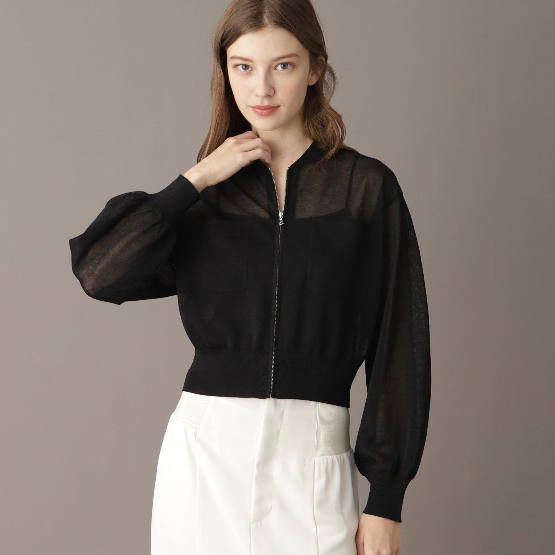 DRESSTERIOR「【洗える/清涼感】シアージップアップニットブルゾン」|ブルゾン・スタジャン|
