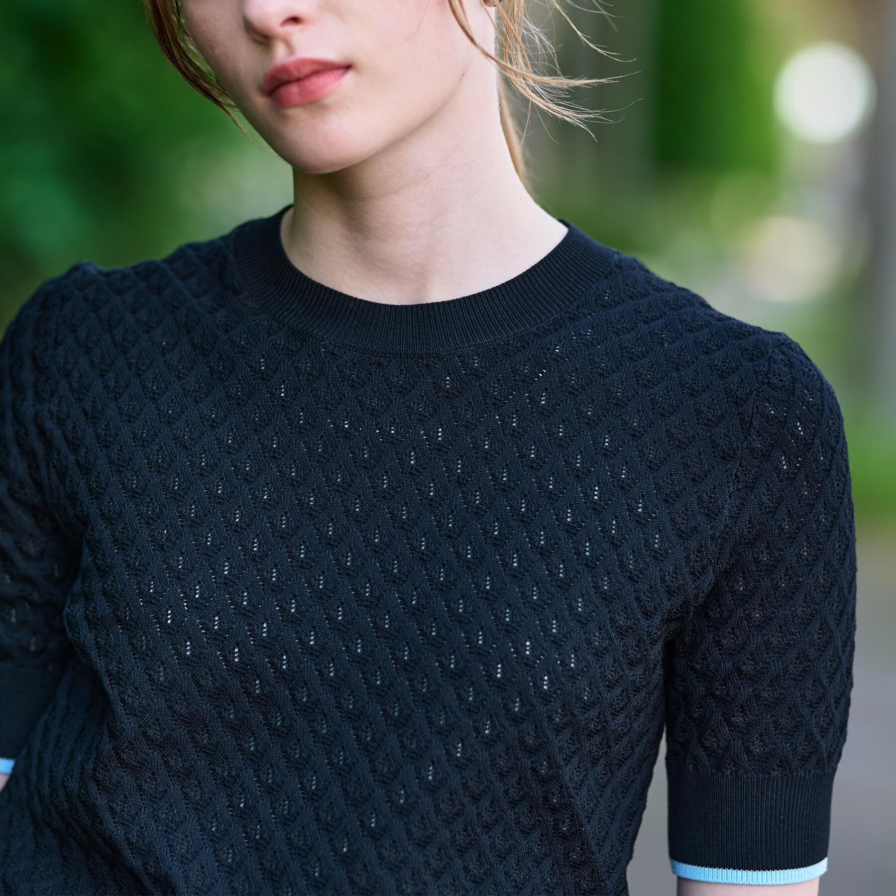 DRESSTERIOR「【6色展開/オンオフ】レース編みハーフスリーブニット」|ニット・セーター|