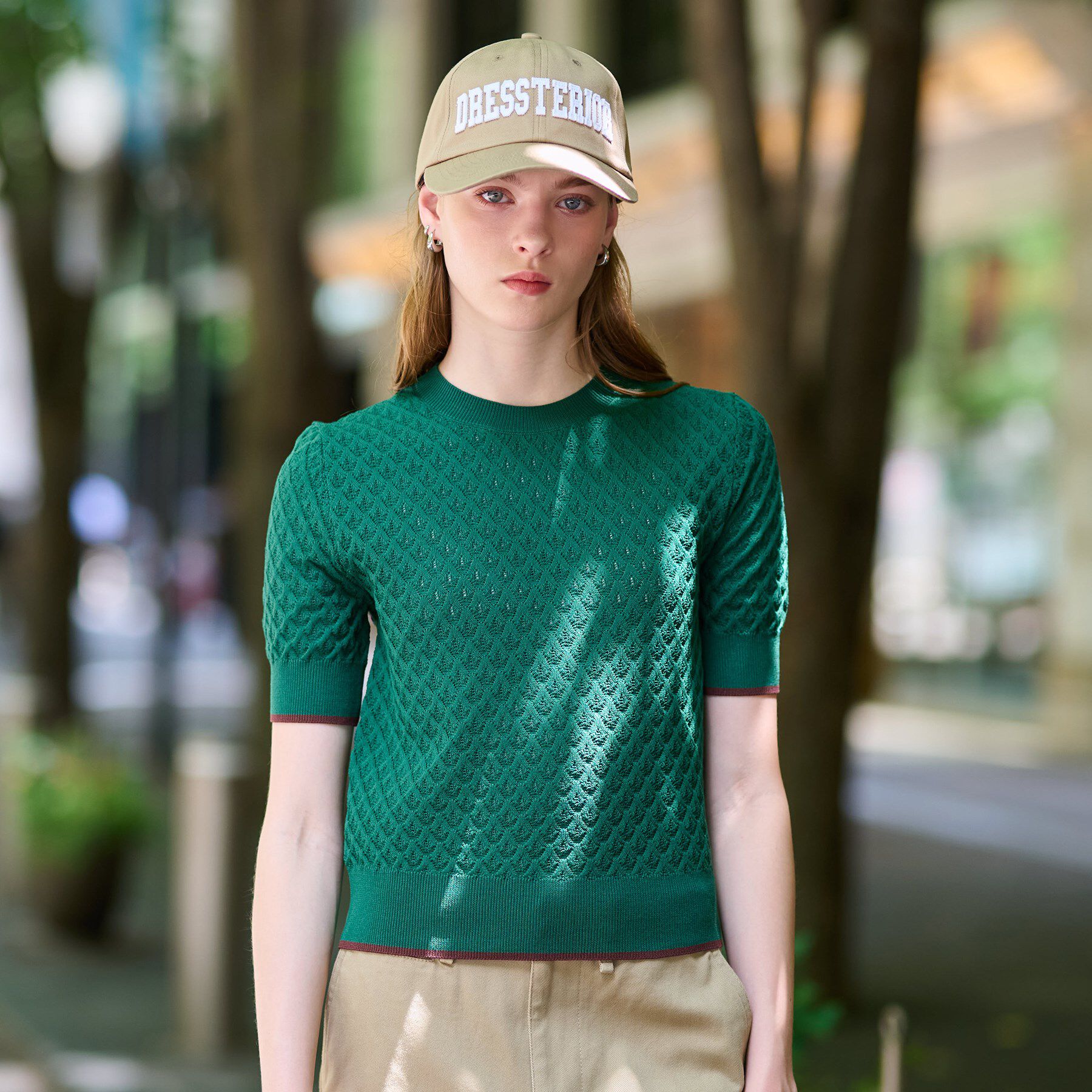 DRESSTERIOR「【6色展開/オンオフ】レース編みハーフスリーブニット」|ニット・セーター|