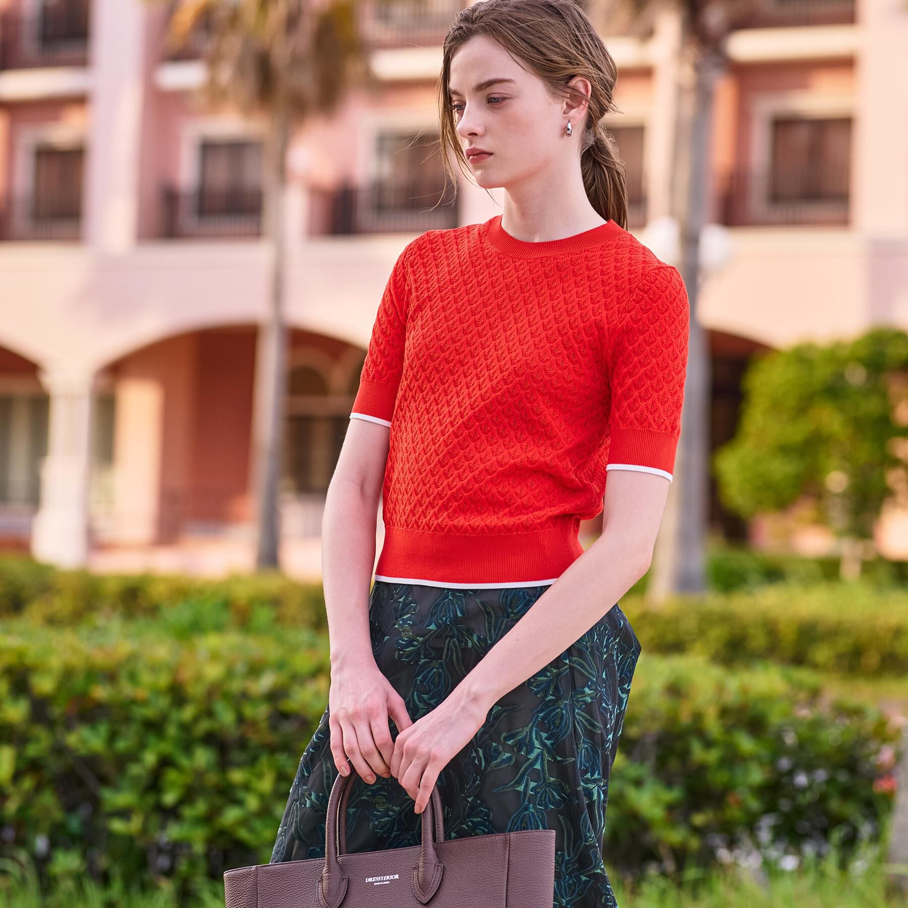 DRESSTERIOR「【6色展開/オンオフ】レース編みハーフスリーブニット」|ニット・セーター|