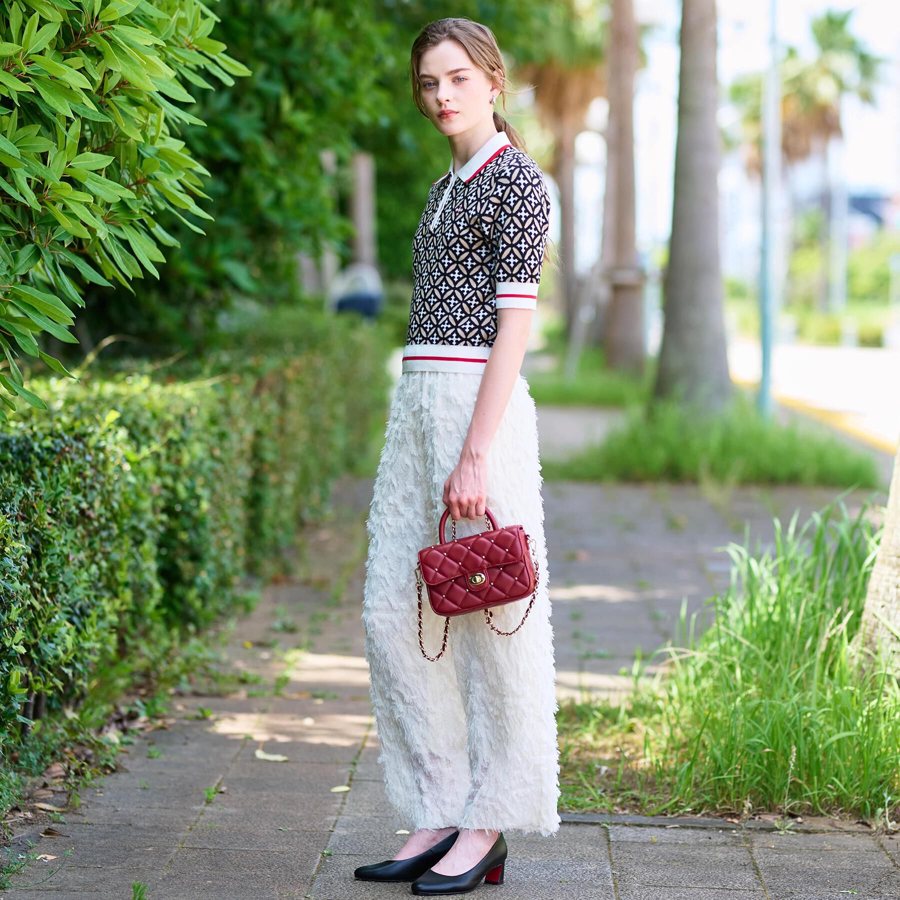 DRESSTERIOR「【コットン100％/オリジナル柄】オーバーラップサークルポロニット」|ニット・セーター|