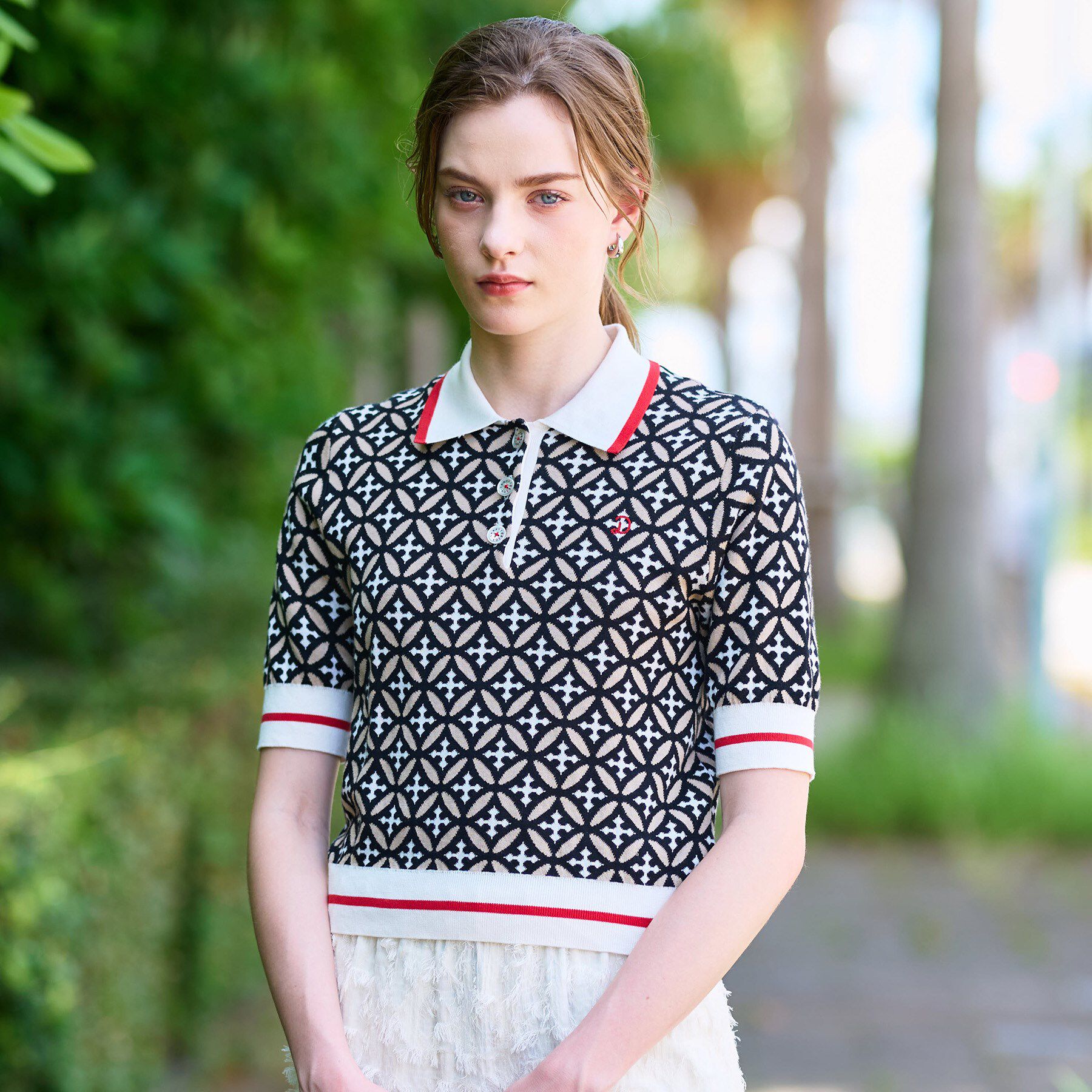 DRESSTERIOR「【コットン100％/オリジナル柄】オーバーラップサークルポロニット」|ニット・セーター|