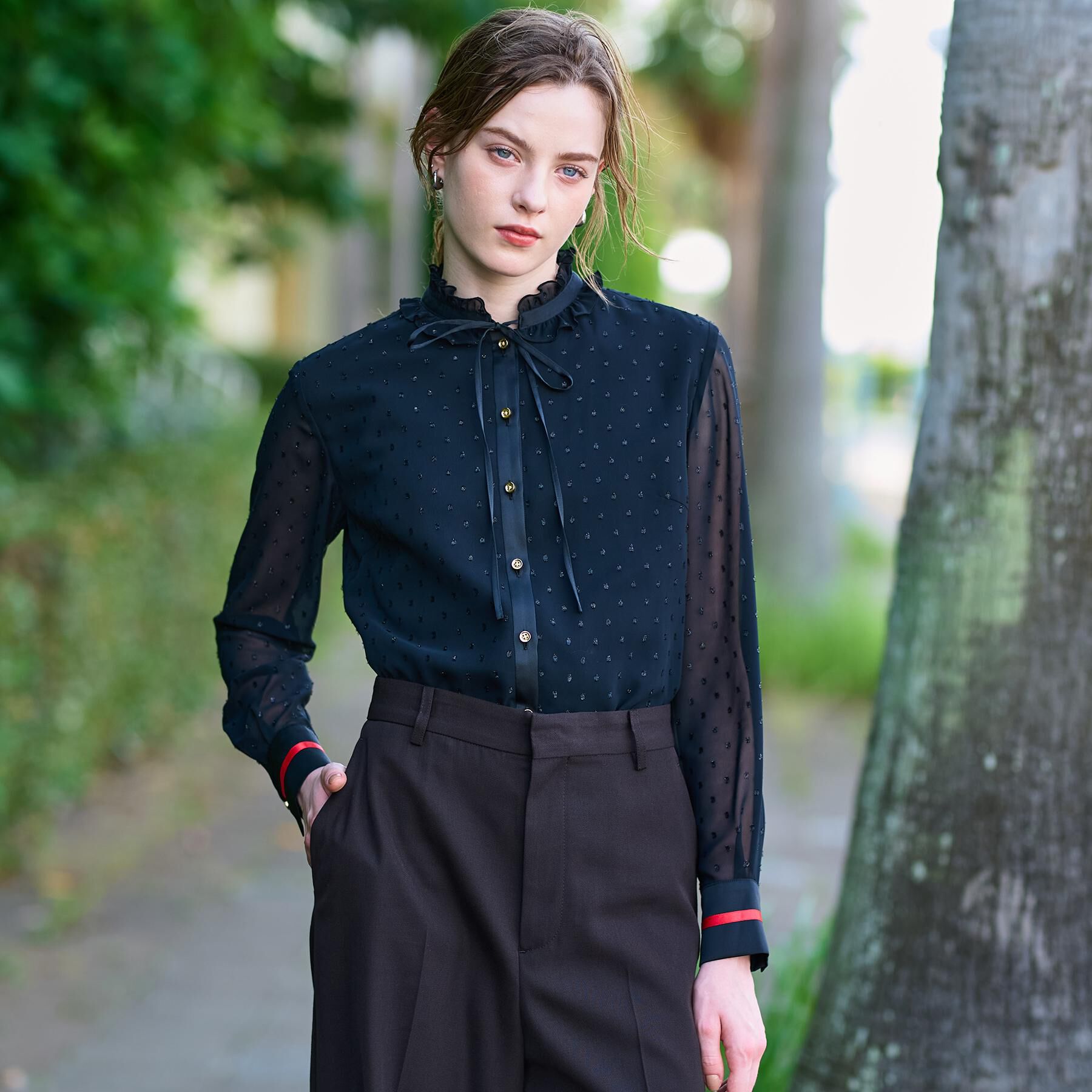 DRESSTERIOR「【洗える/シアー素材】フィルムドットブラウス」|シャツ・ブラウス|