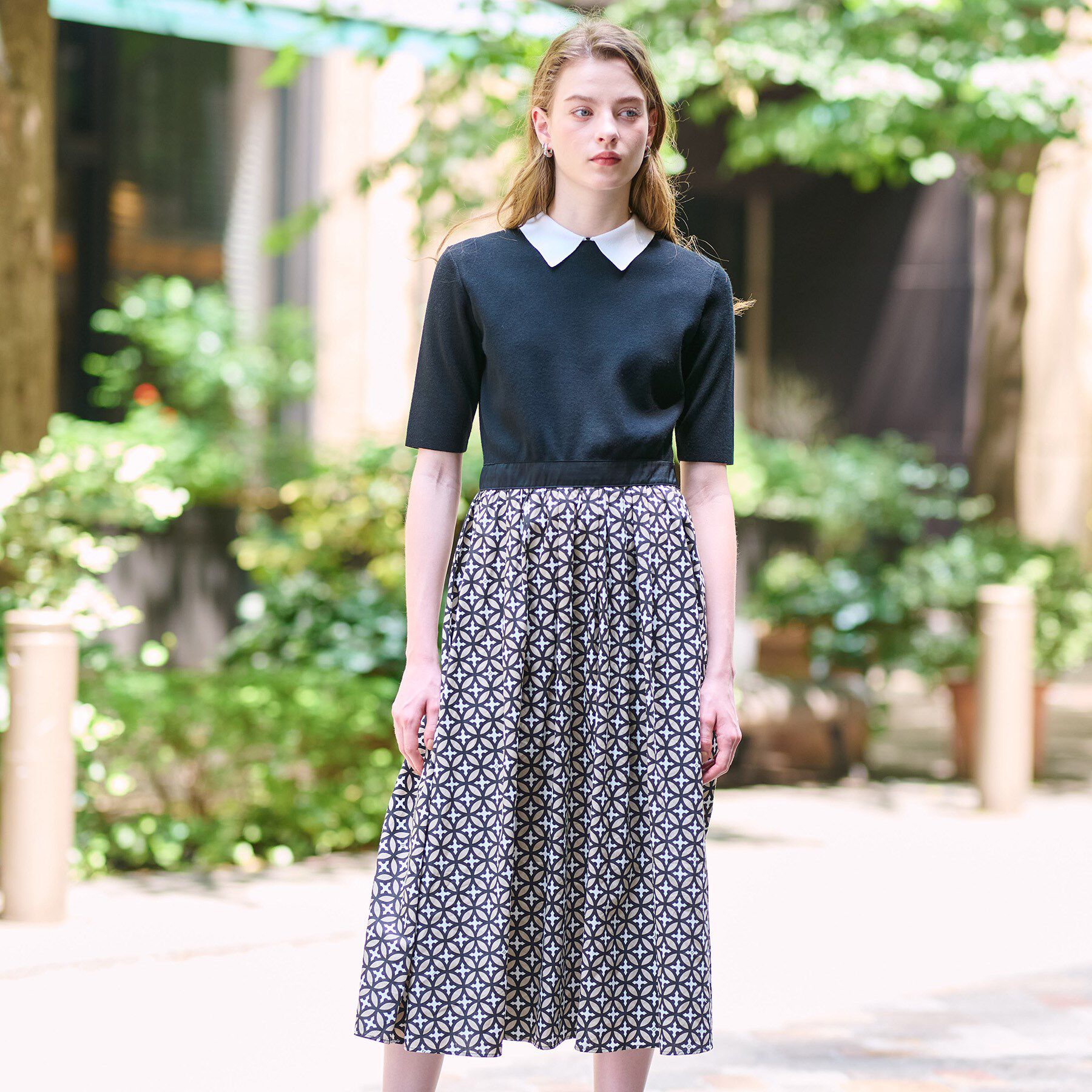 DRESSTERIOR「【ウォッシャブル】オーバーラップバイカラーニットコンビワンピース」|ワンピース|