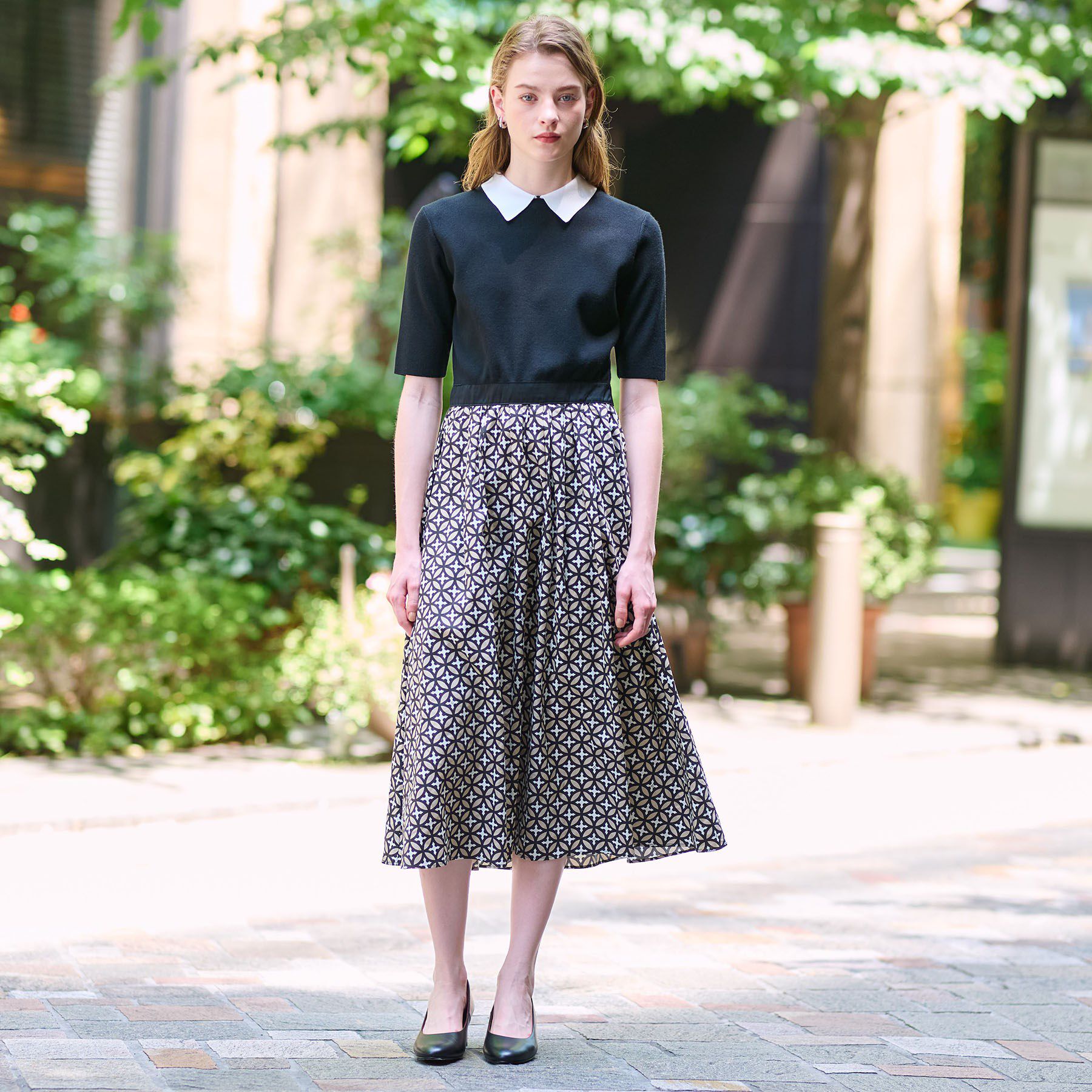 DRESSTERIOR「【ウォッシャブル】オーバーラップバイカラーニットコンビワンピース」|ワンピース|