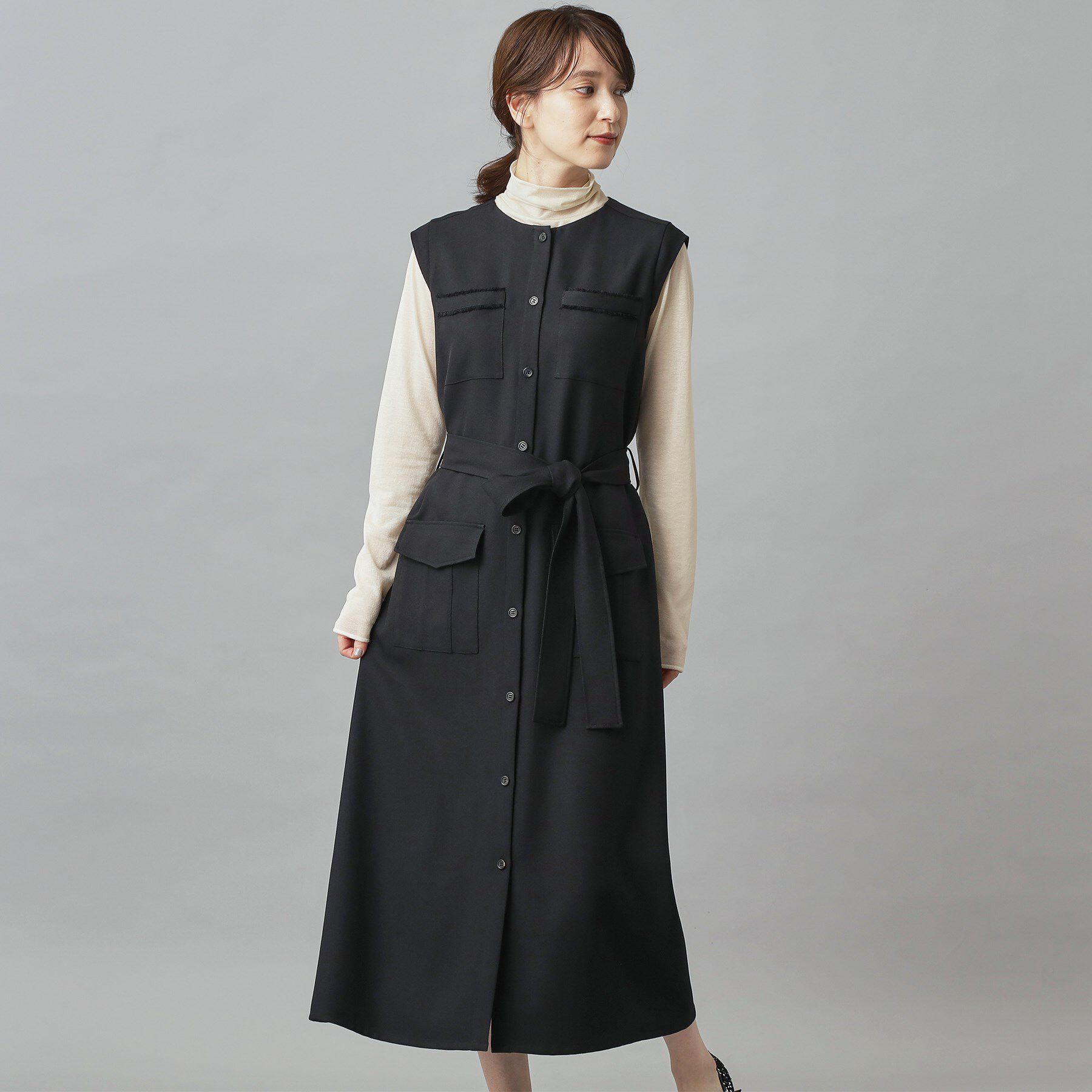 DRESSTERIOR「【洗える/前開きボタン】ウォッシャブルツイードライクワンピース」|ワンピース|