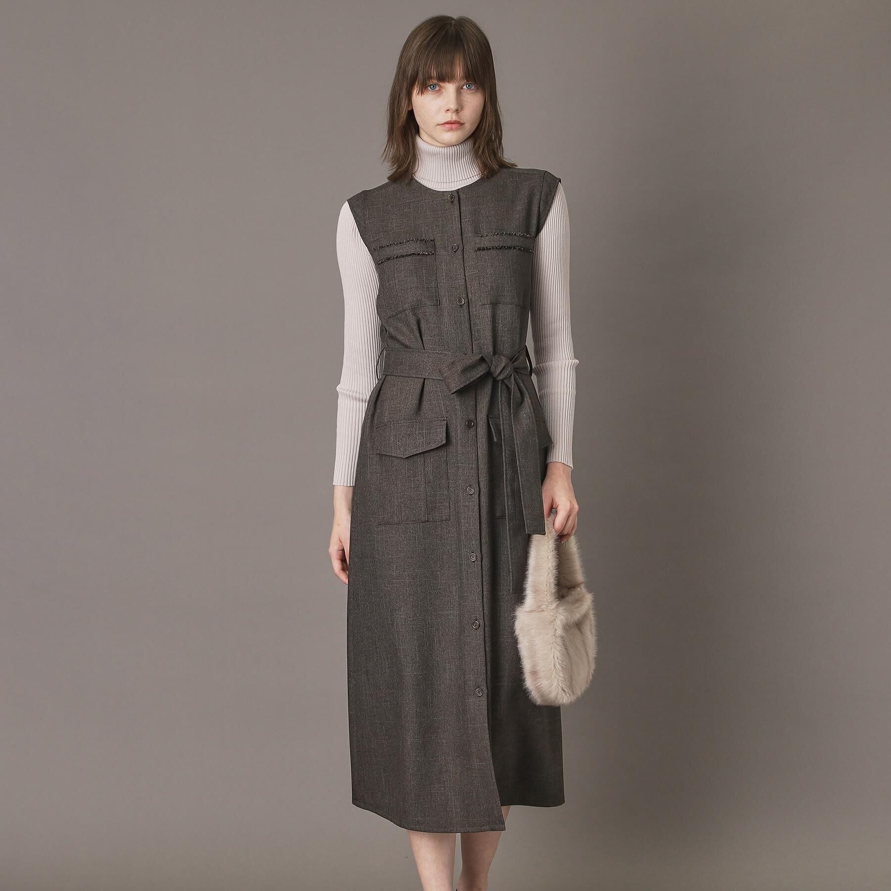 DRESSTERIOR「【洗える/前開きボタン】ウォッシャブルツイードライクワンピース」|ワンピース|