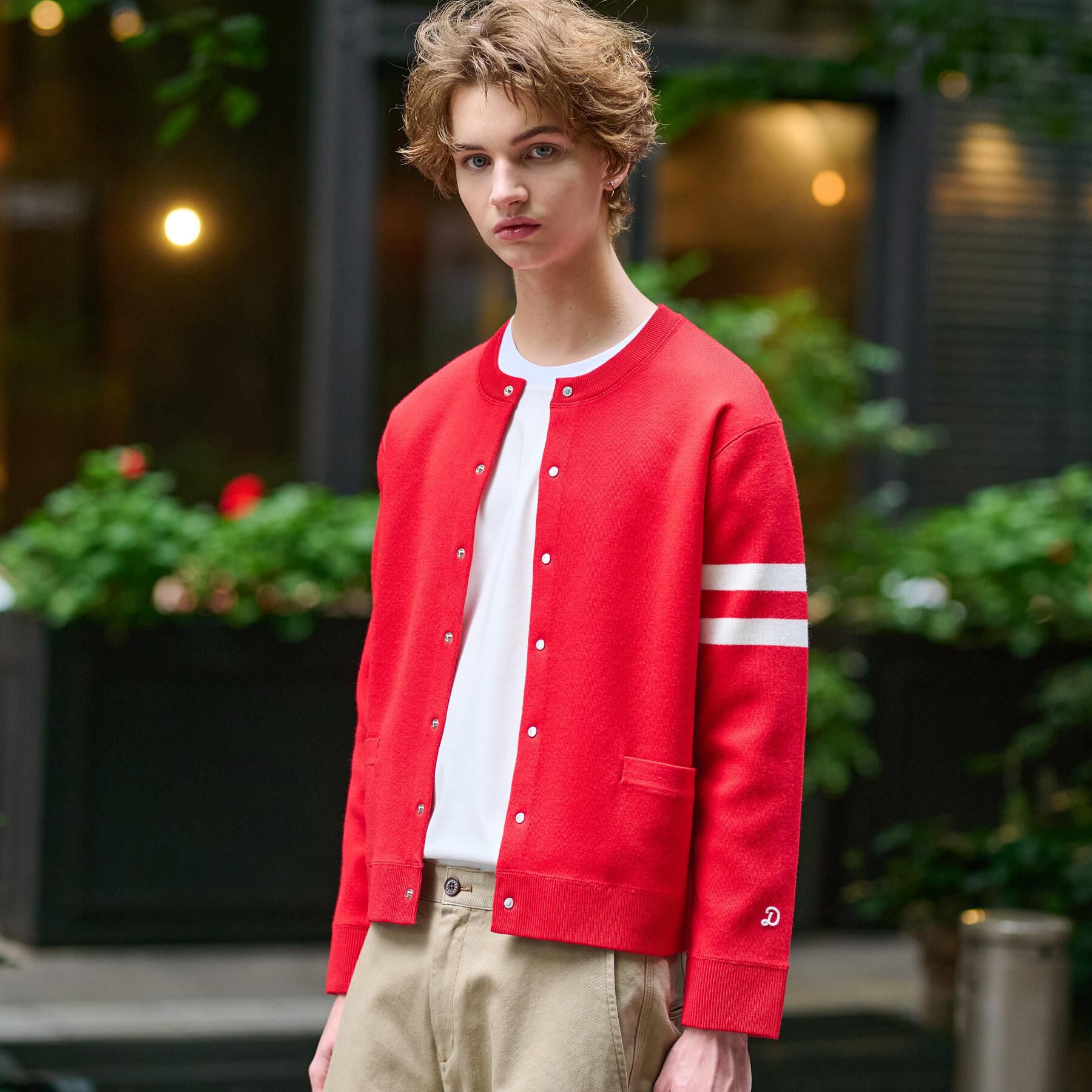 DRESSTERIOR「ウォッシャブル アームライン ラウンドカーディガン」|カーディガン|レッド(062)