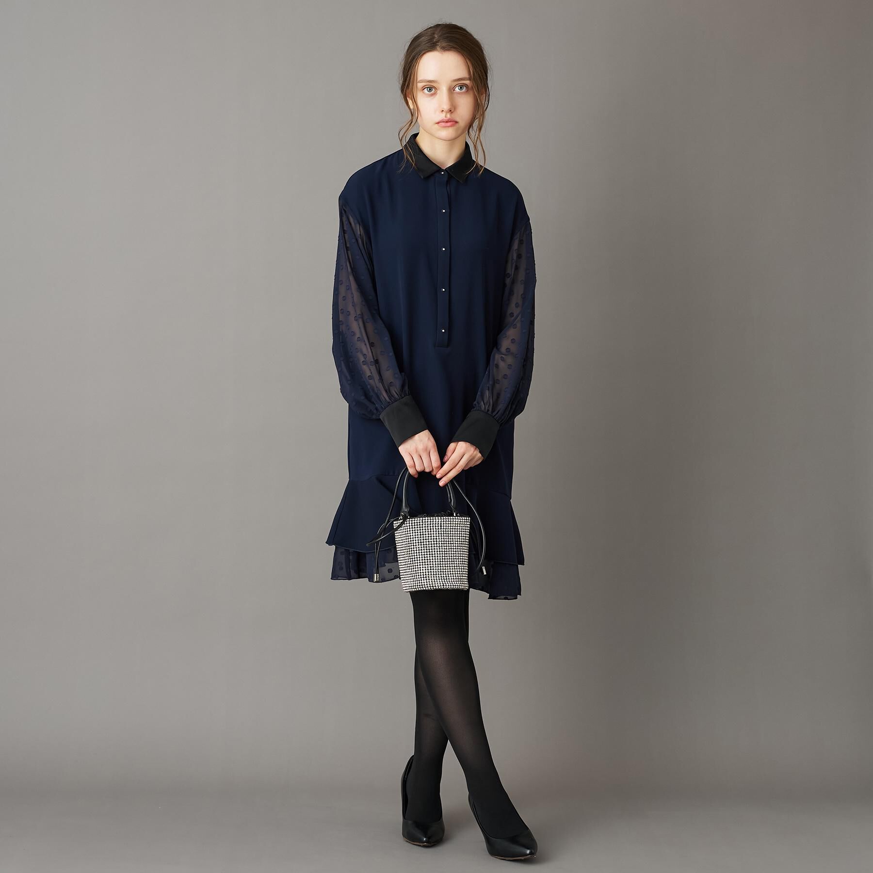 DRESSTERIOR「ダブルクロスボリュームスリーブミニワンピース」|ワンピース|