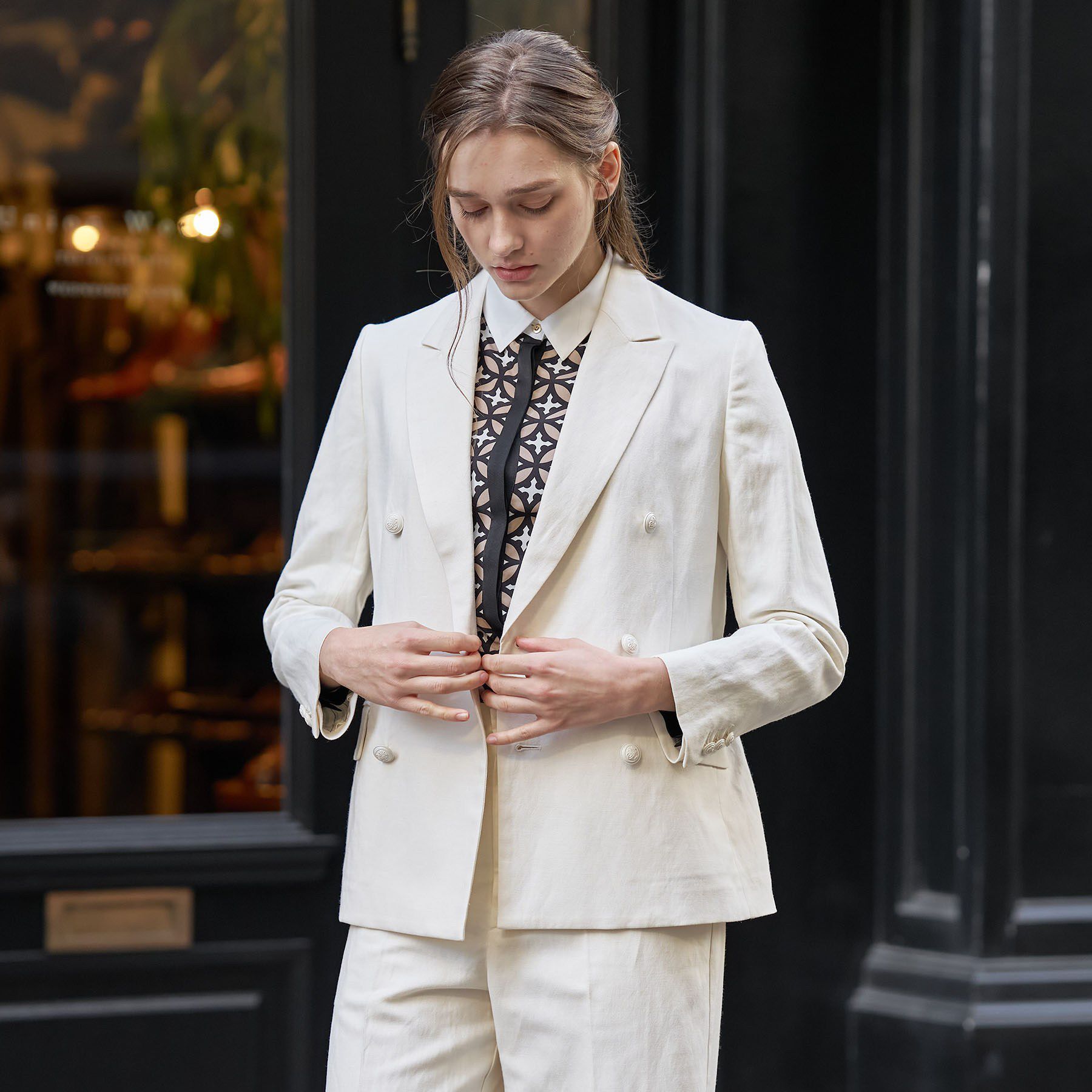 DRESSTERIOR「【セットアップ可】リネンブレンドダブルブレストジャケット」|テーラードジャケット|