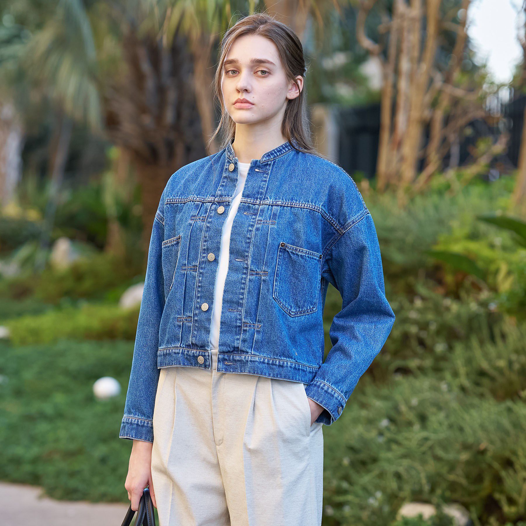 DRESSTERIOR「【ウォッシャブル】ヴィンテージバンドカラーGジャン」|デニムジャケット|