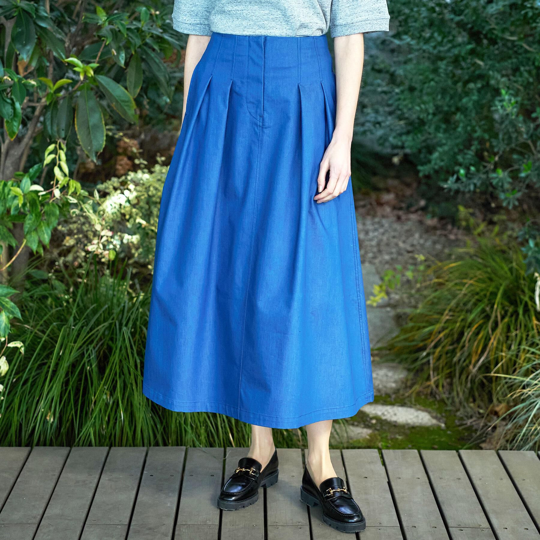 DRESSTERIOR「クールタッチ デニムライク タックスカート」|スカート|ブルー(093)