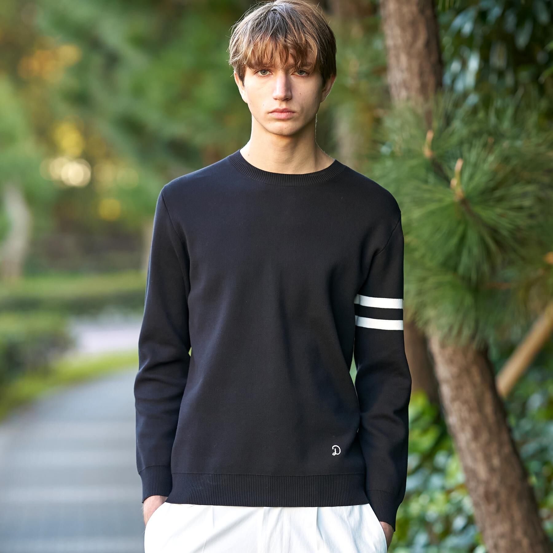 DRESSTERIOR「【ウォッシャブル】コットンスムース アームラインクルーネック」|ニット・セーター|ブラック(019)