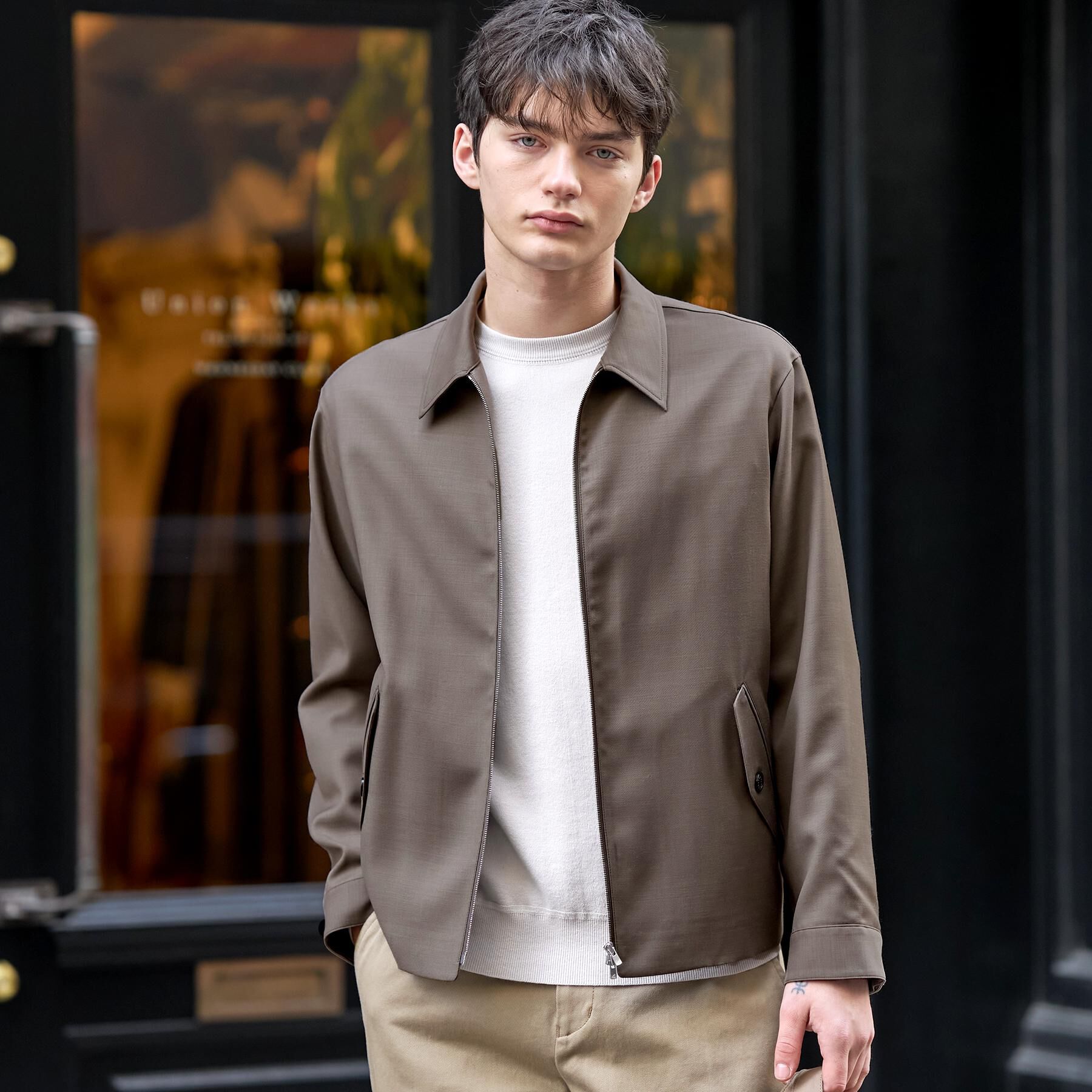 DRESSTERIOR「【家庭洗濯可】ウォッシャブル ウールハリントン ジャケット」|ブルゾン・スタジャン|トープ(054)