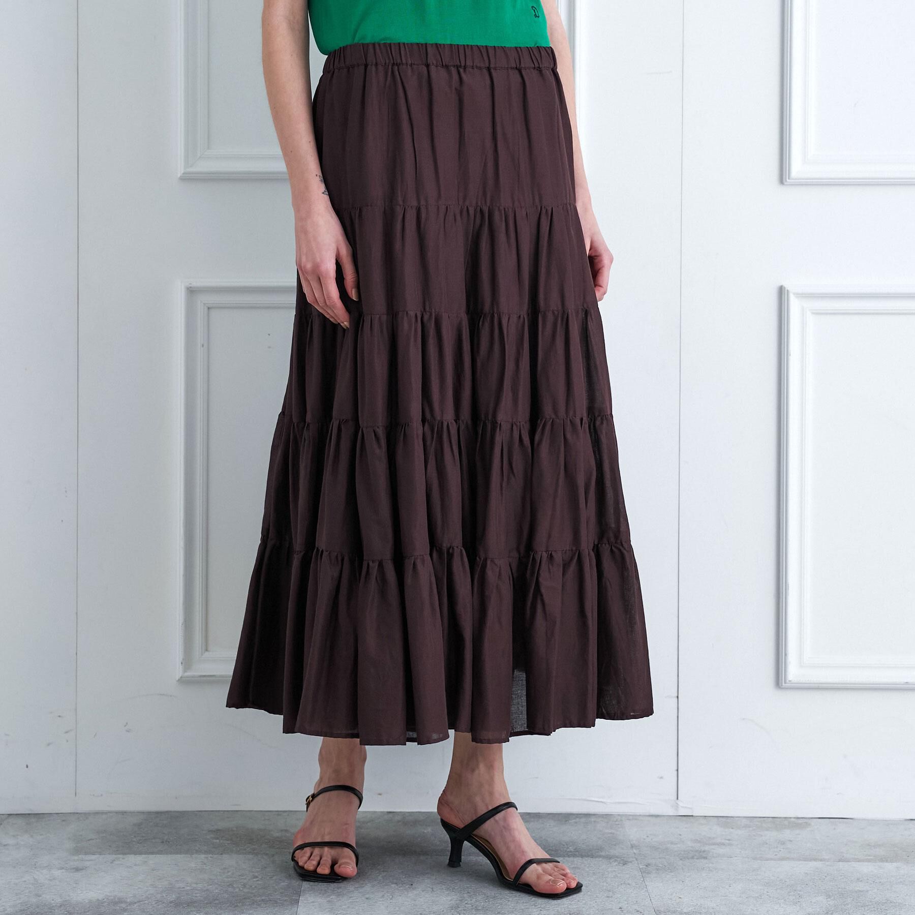 DRESSTERIOR「コットンボイルティアードスカート」|スカート|ブラウン(044)