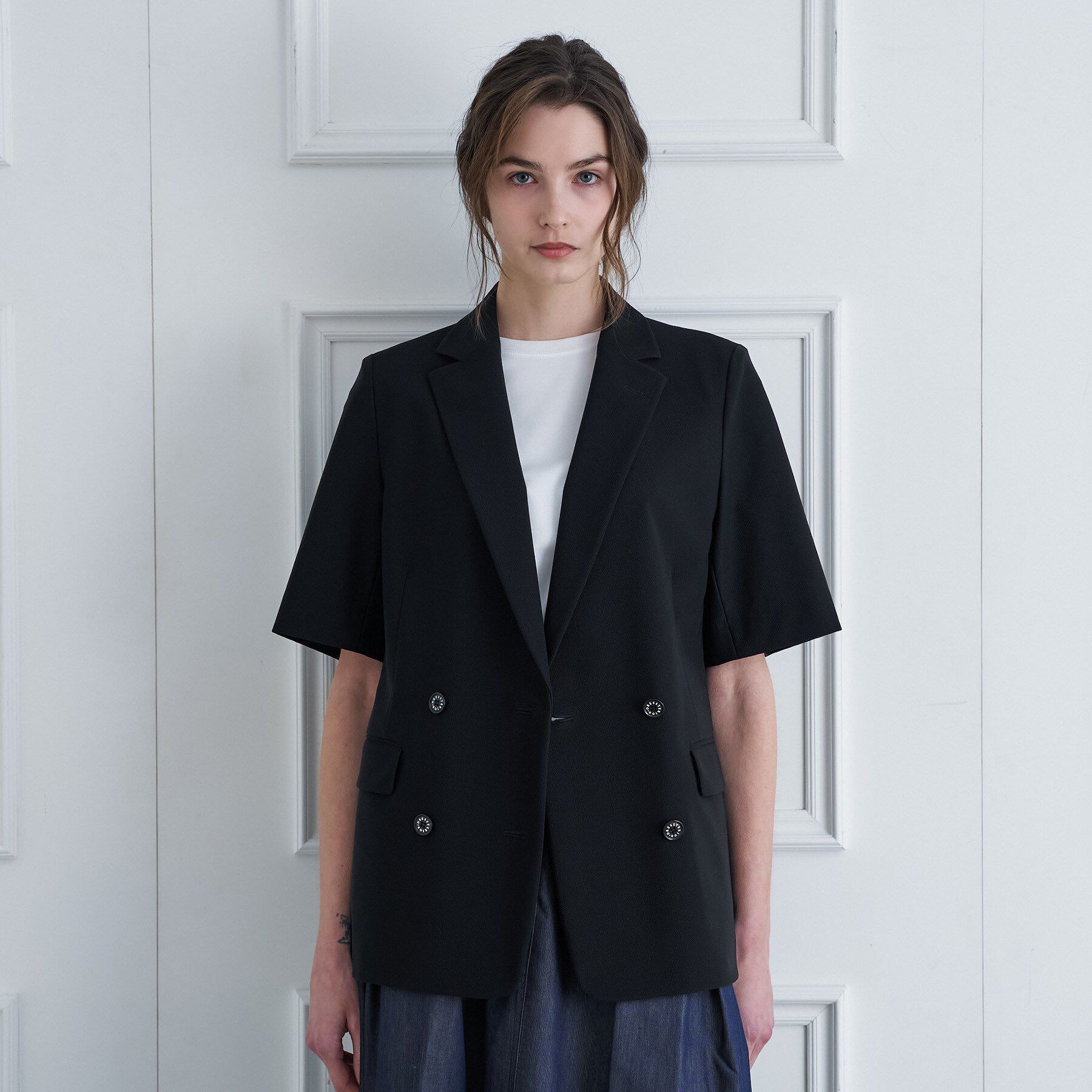 DRESSTERIOR「【接触冷感/UVカット/ウォッシャブル】エアトールハーフスリーブダブルジャケット」|テーラードジャケット|