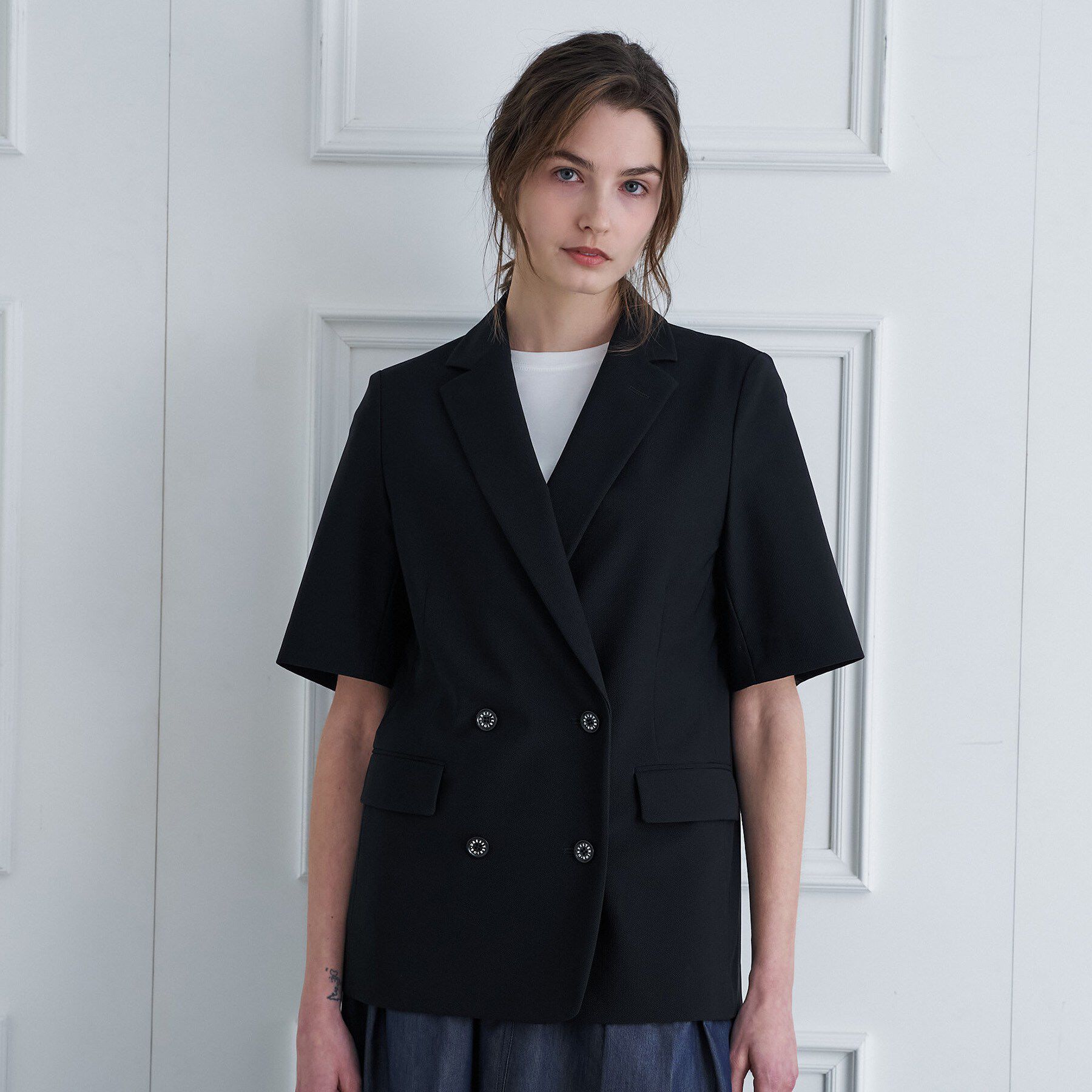 DRESSTERIOR「【接触冷感/UVカット/ウォッシャブル】エアトールハーフスリーブダブルジャケット」|テーラードジャケット|