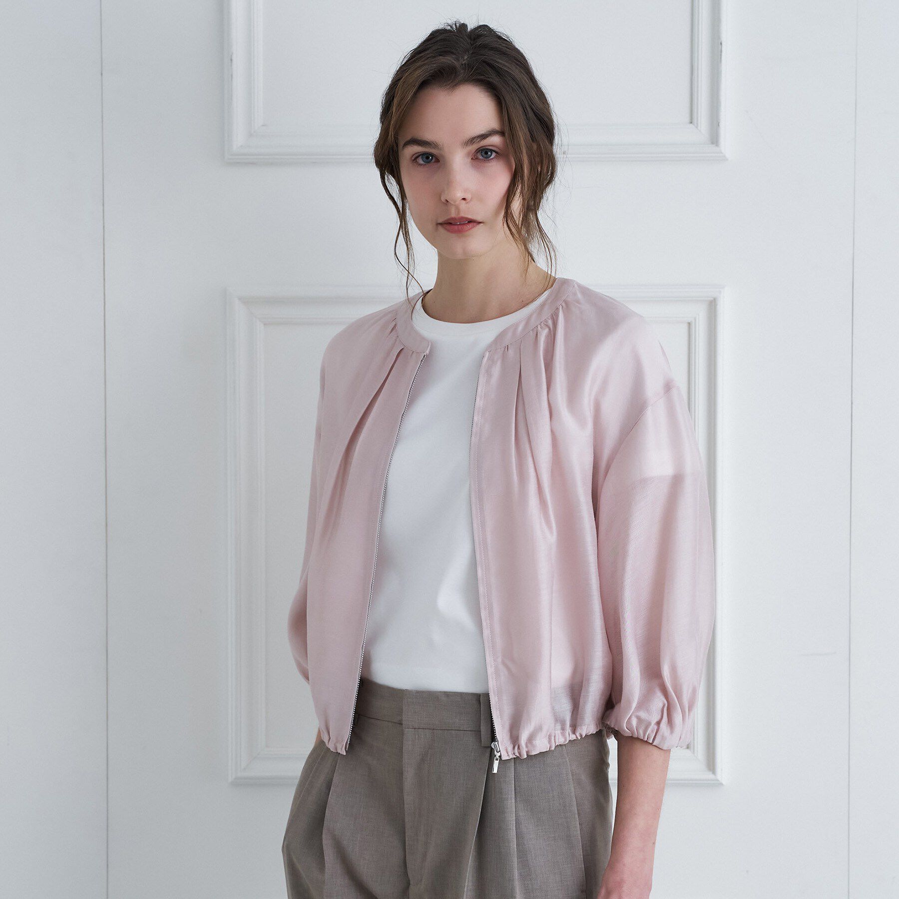 DRESSTERIOR「ウォッシャブル シアーショートブルゾン」|ブルゾン・スタジャン|ピンクベージュ(05