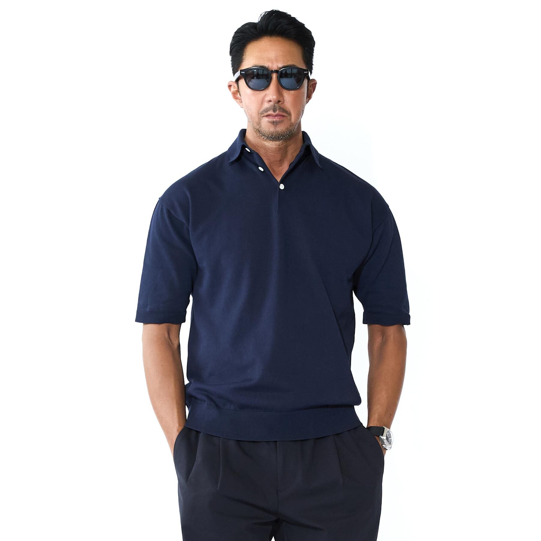 DRESSTERIOR「【干場義雅&times;DRESSTERIOR】ウォッシャブル ニットポロシャツ」|ニット・セーター|ブルー(093)