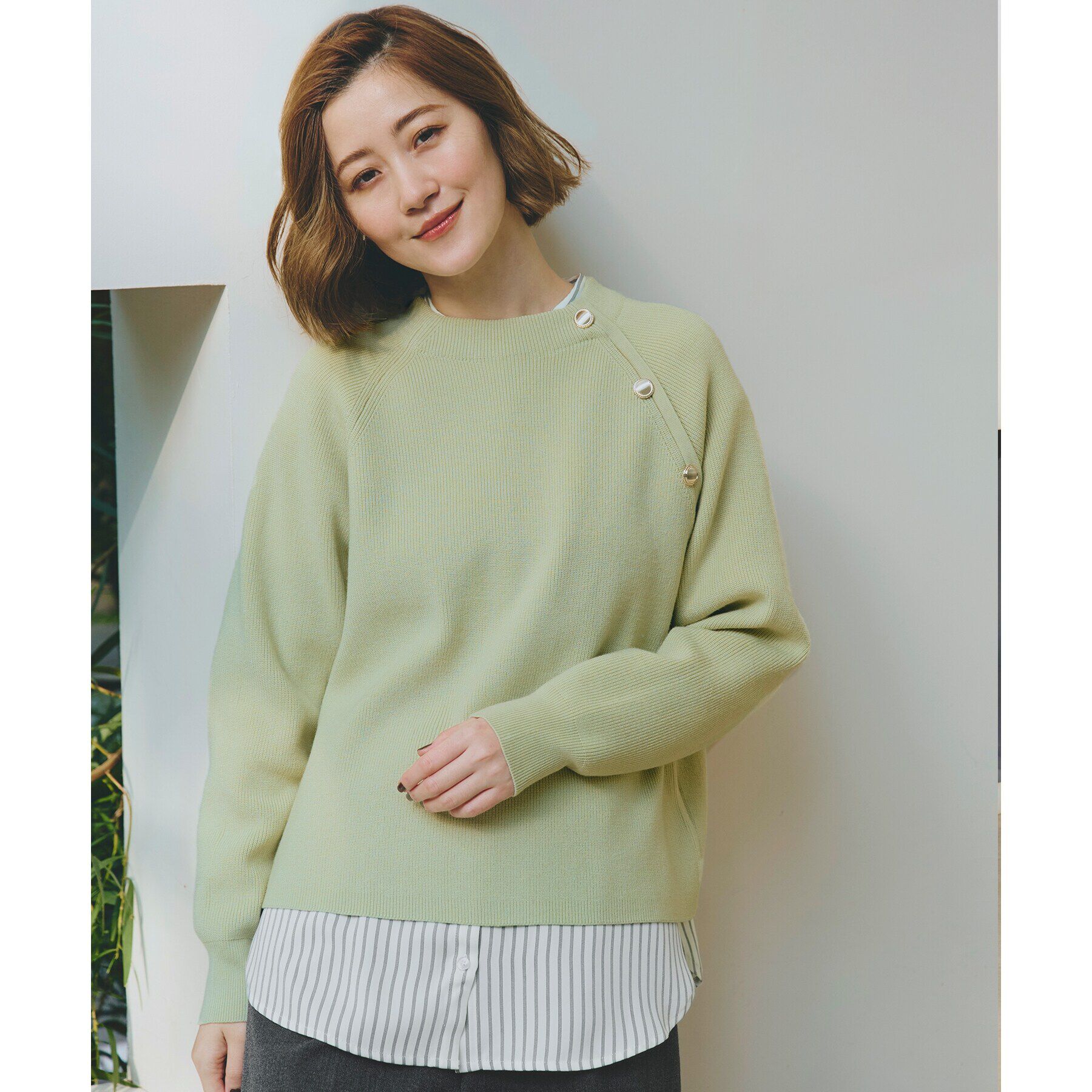 grove「肩釦ラグランスリーブプルオーバー」|ニット・セーター|イエロー(032)