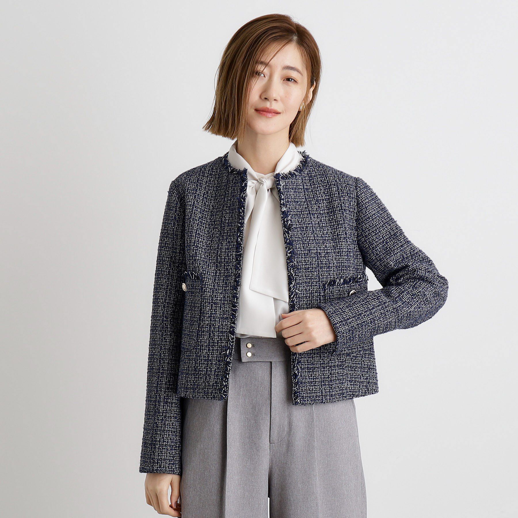 grove「【雑誌掲載】ツイードコンパクトジャケット」|ノーカラージャケット|